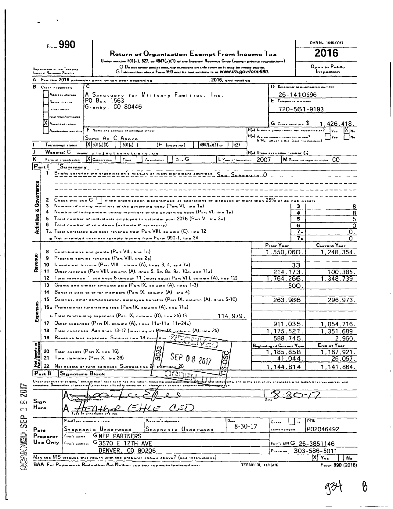 Image of first page of 2016 Form 990 for A Sanctuary for Military Families