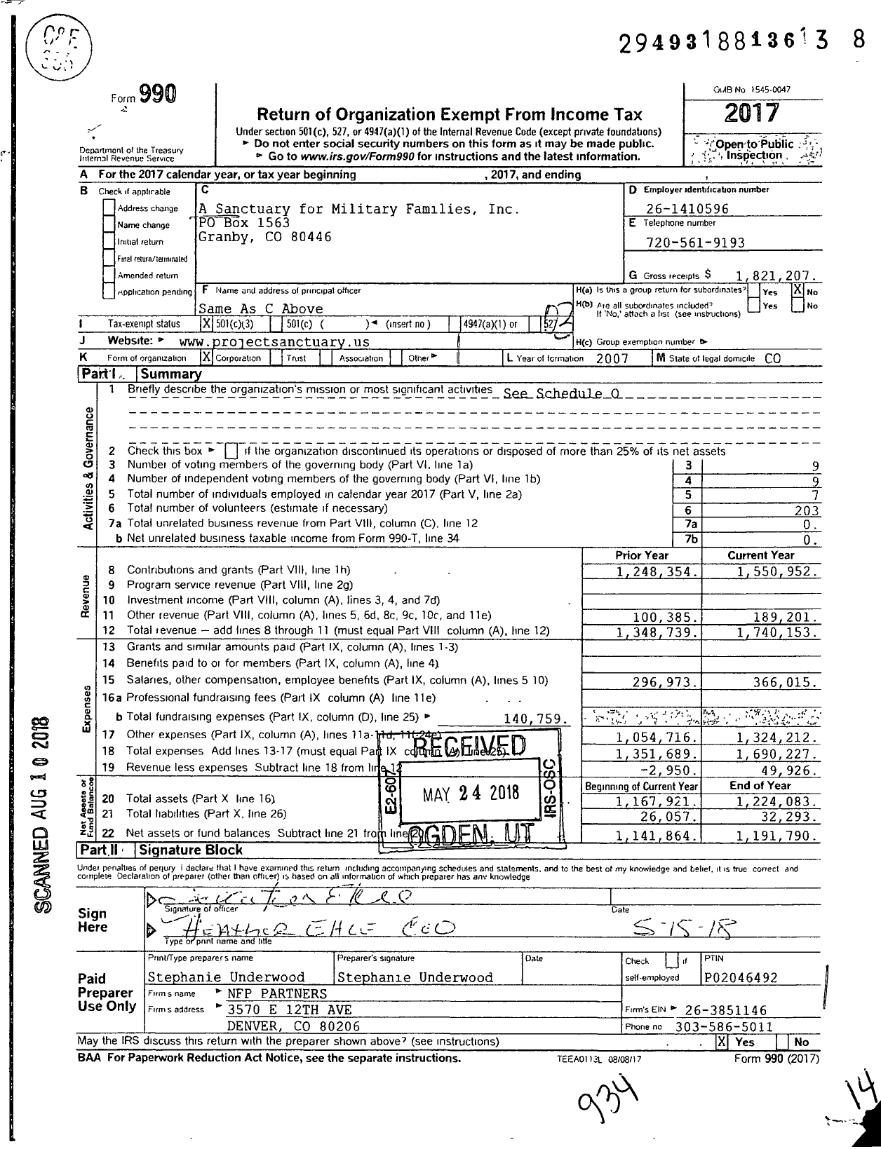 Image of first page of 2017 Form 990 for A Sanctuary for Military Families
