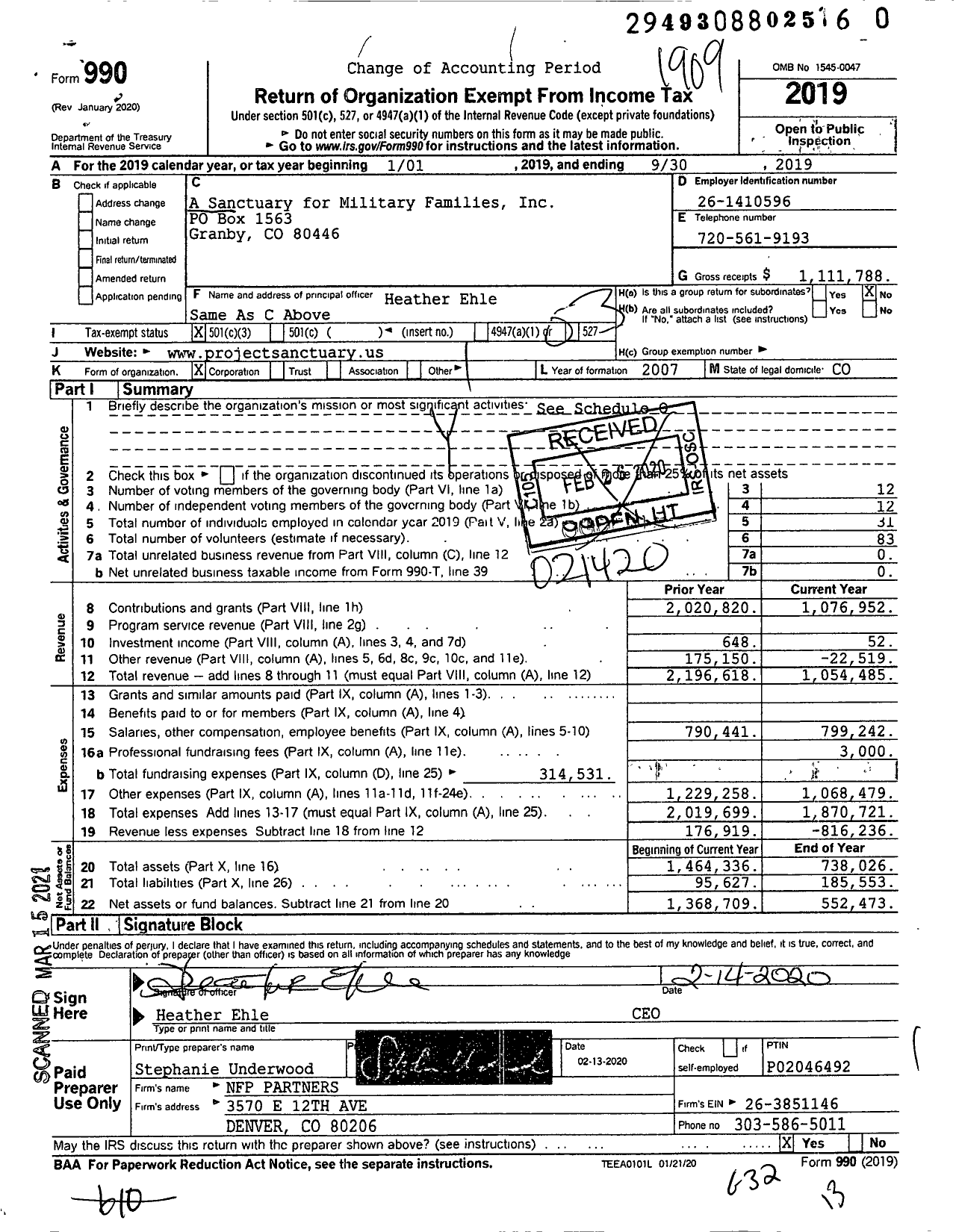 Image of first page of 2018 Form 990 for A Sanctuary for Military Families