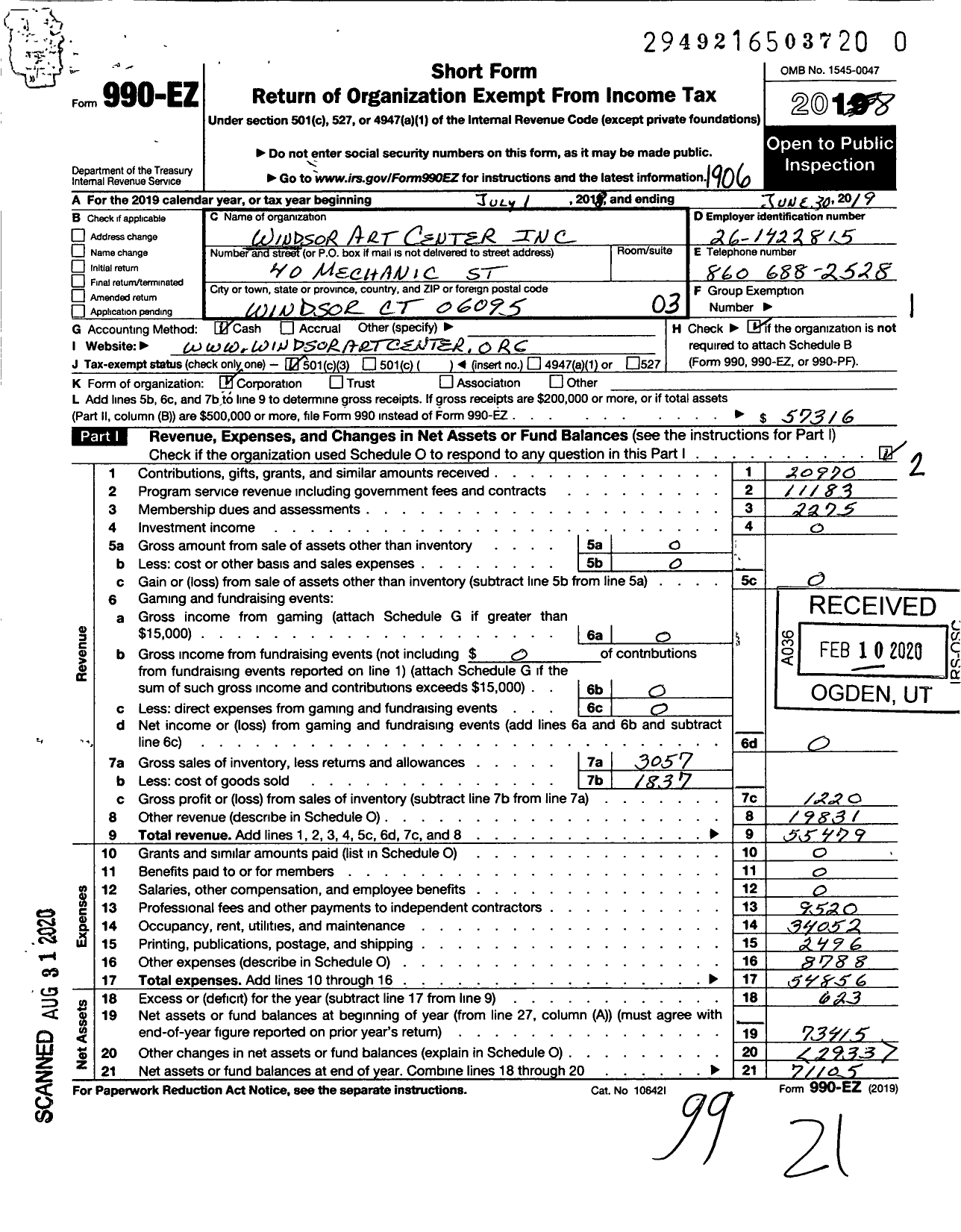 Image of first page of 2018 Form 990EZ for Windsor Art Center