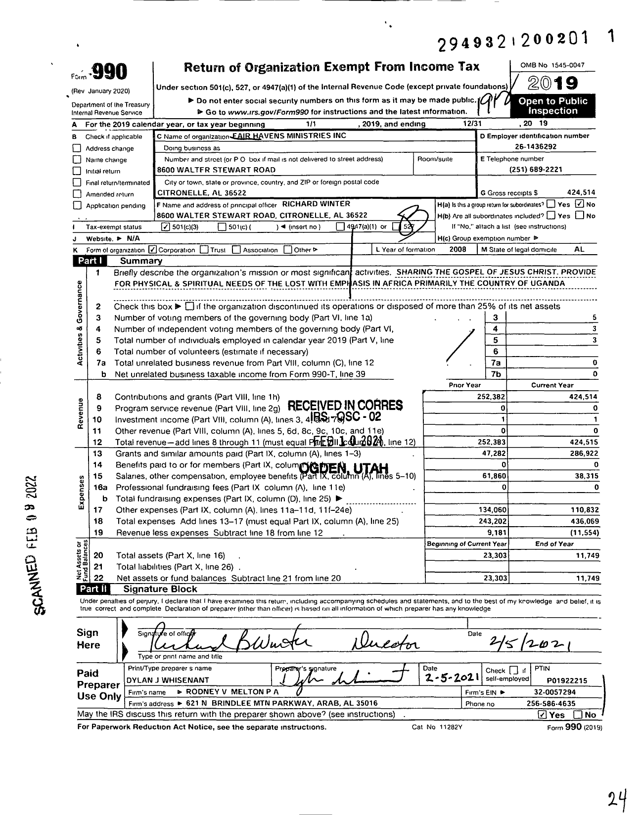 Image of first page of 2019 Form 990 for Fair Havens Ministries