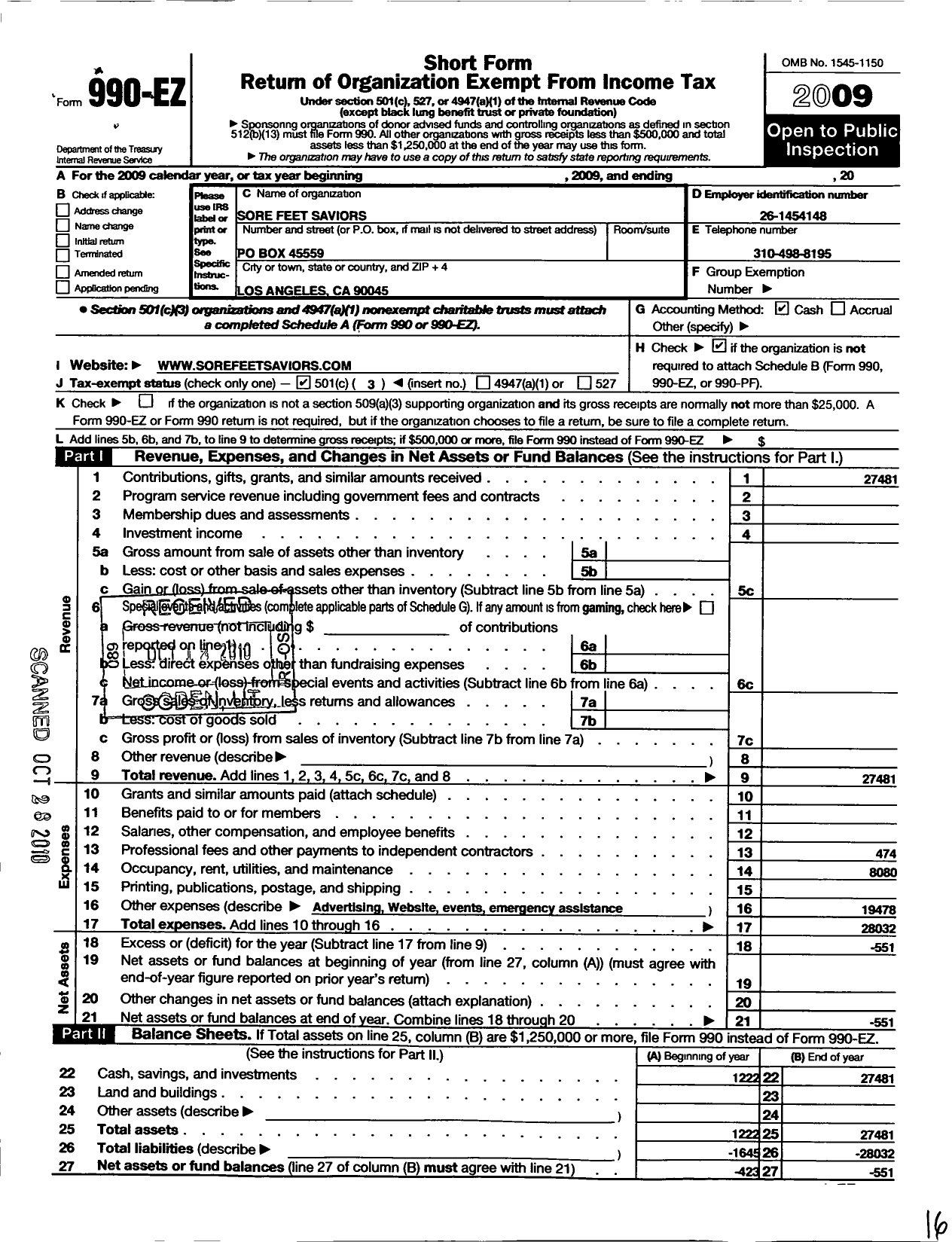 Image of first page of 2009 Form 990EZ for Sofesa