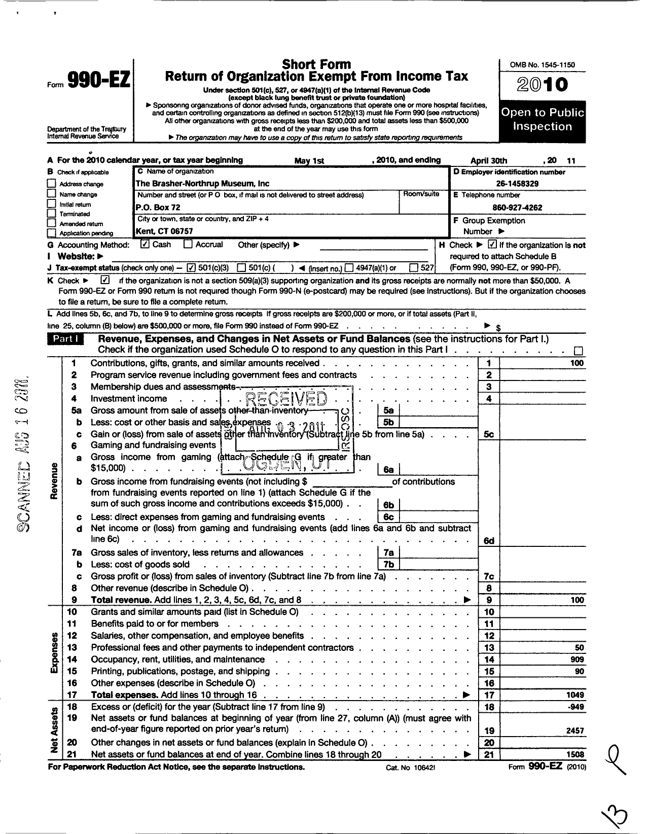 Image of first page of 2010 Form 990EZ for Rex Brasher Association