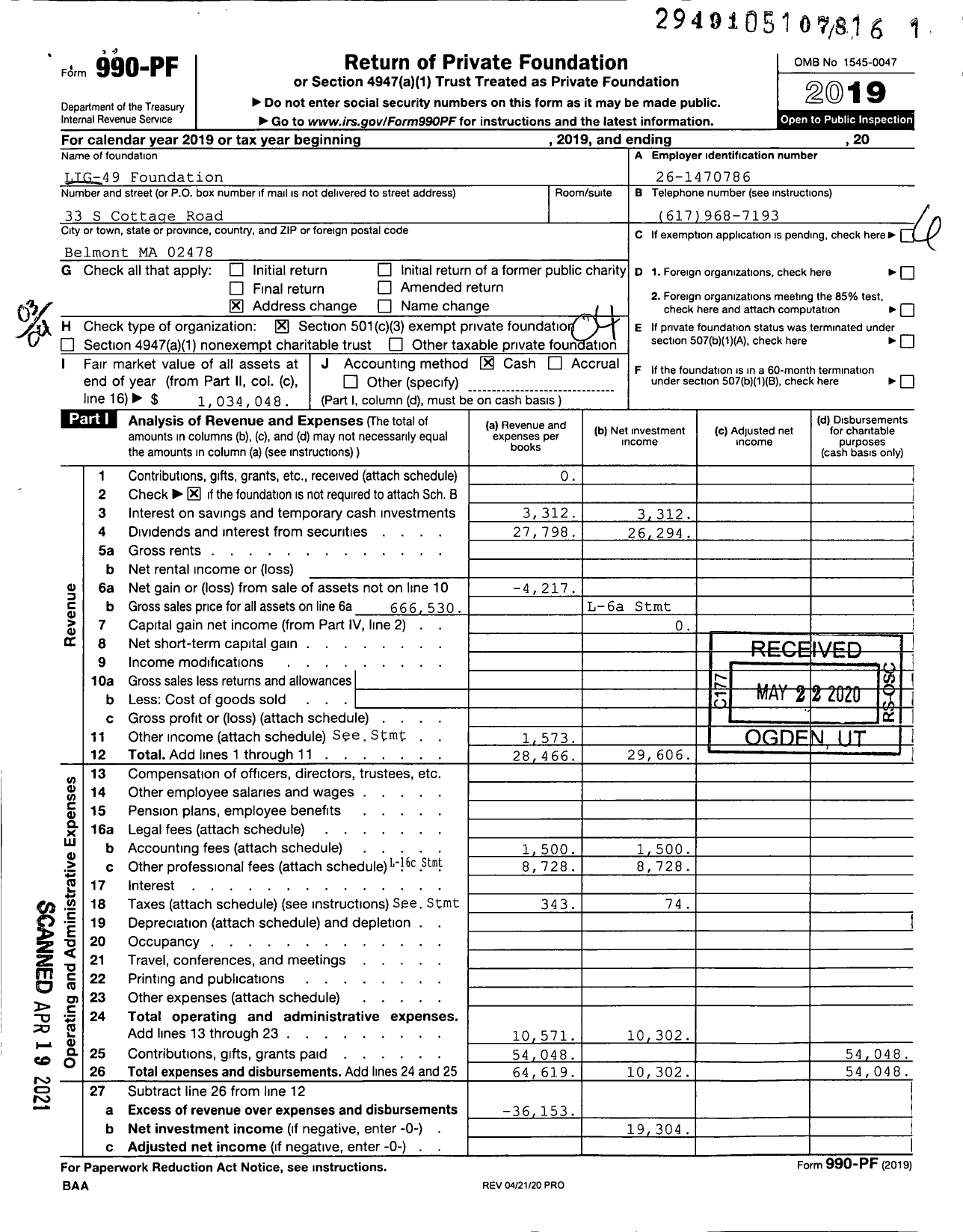 Image of first page of 2019 Form 990PF for Andrew Family Foundation