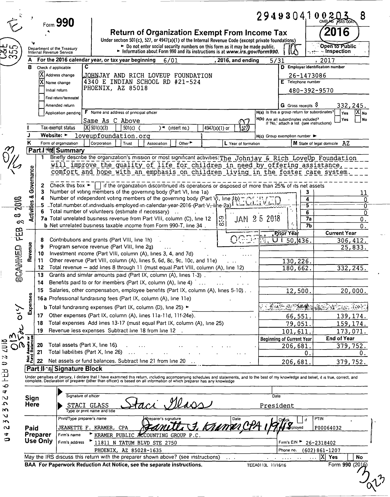 Image of first page of 2016 Form 990 for Johnjay and Rich Loveup Foundation
