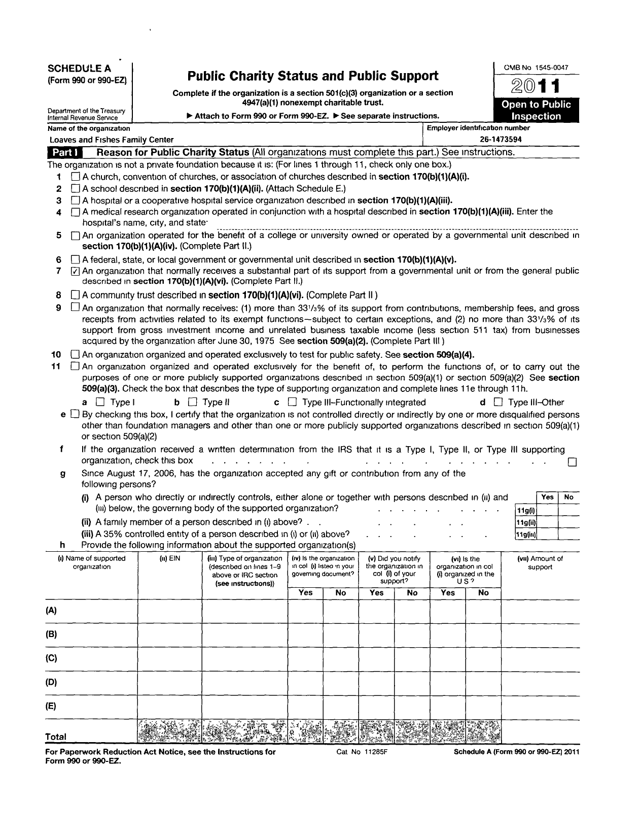 Image of first page of 2010 Form 990ER for Loaves and Fishes Family Center