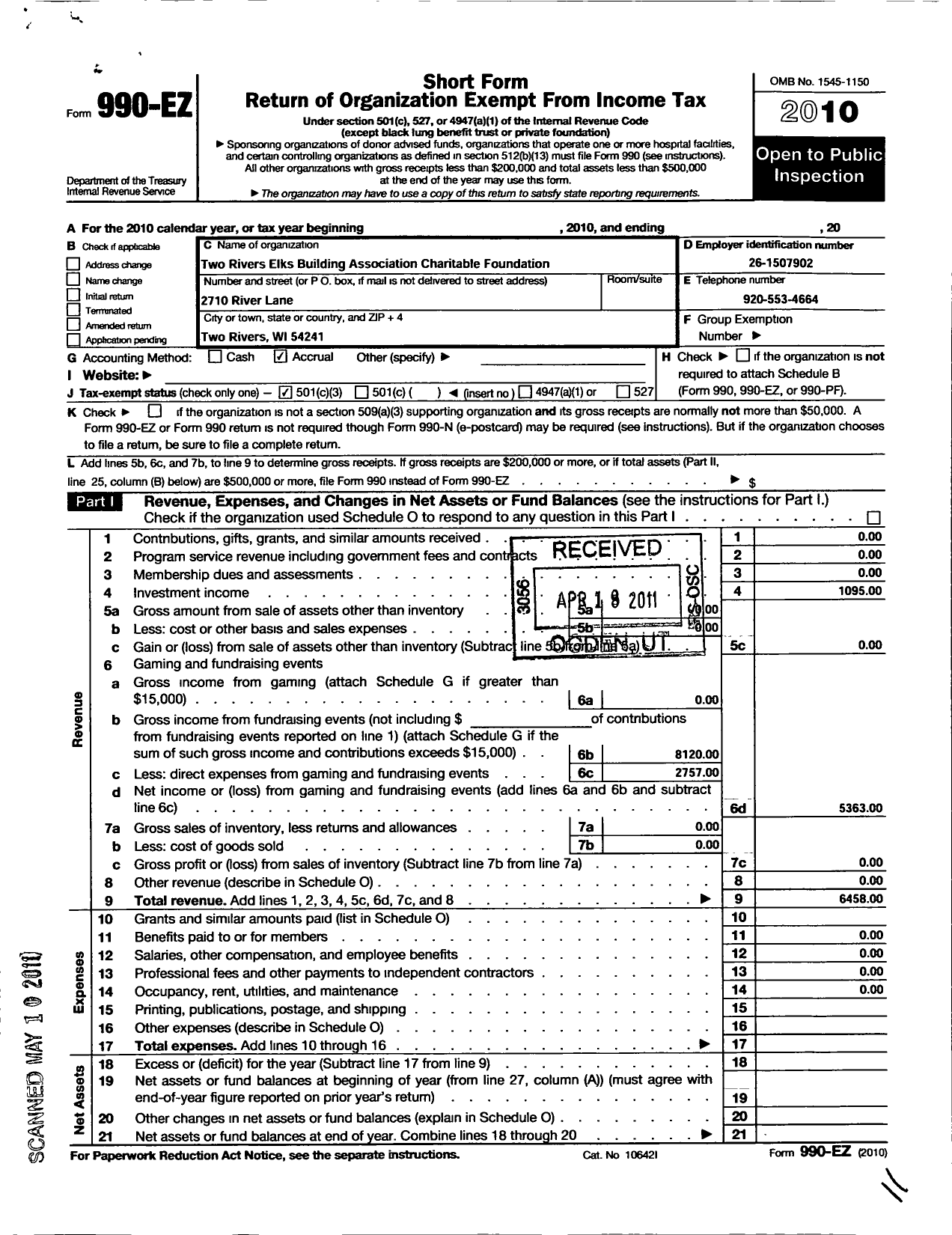 Image of first page of 2010 Form 990EZ for Neshotah Charitable Foundation