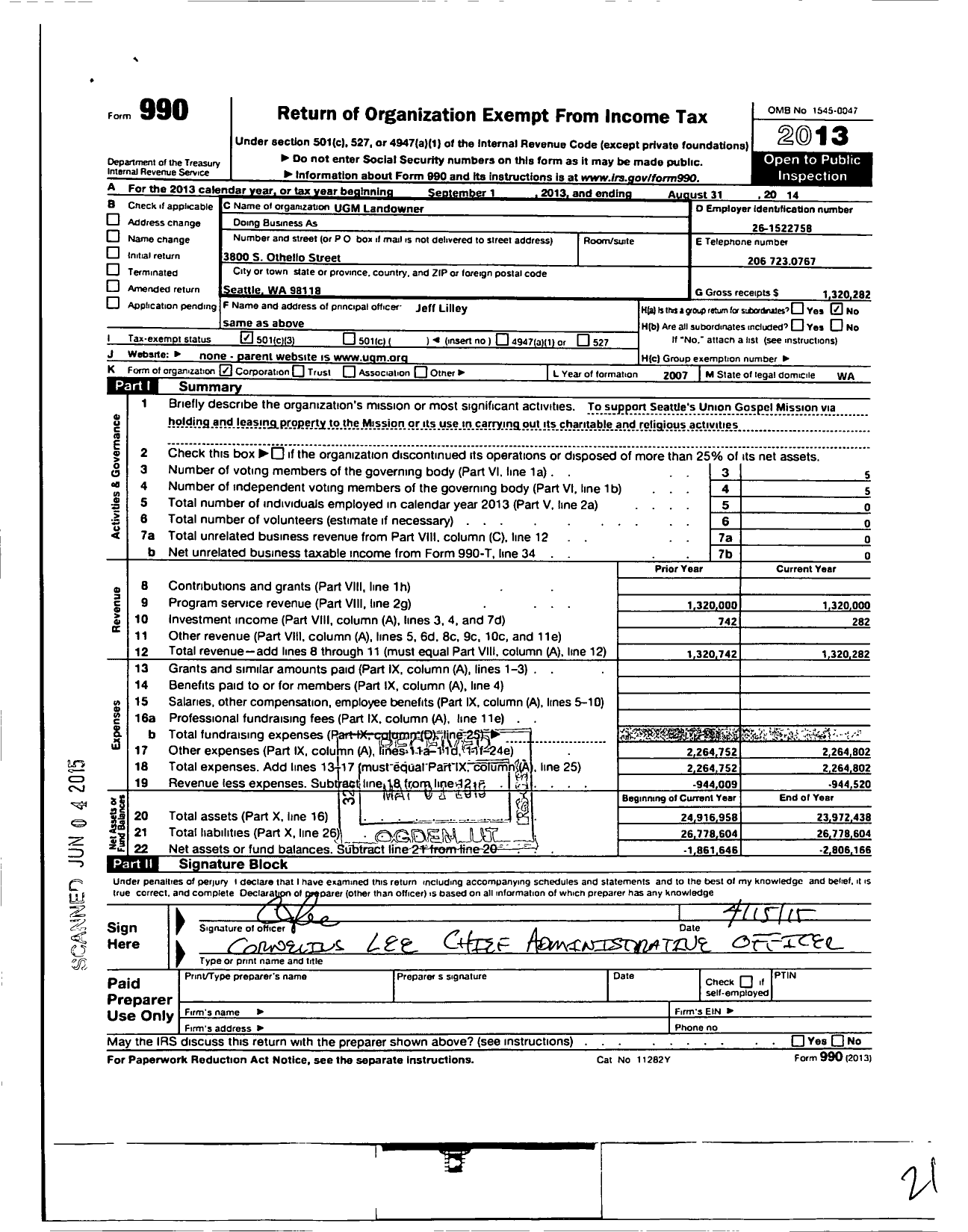 Image of first page of 2013 Form 990 for Ugm Landowner