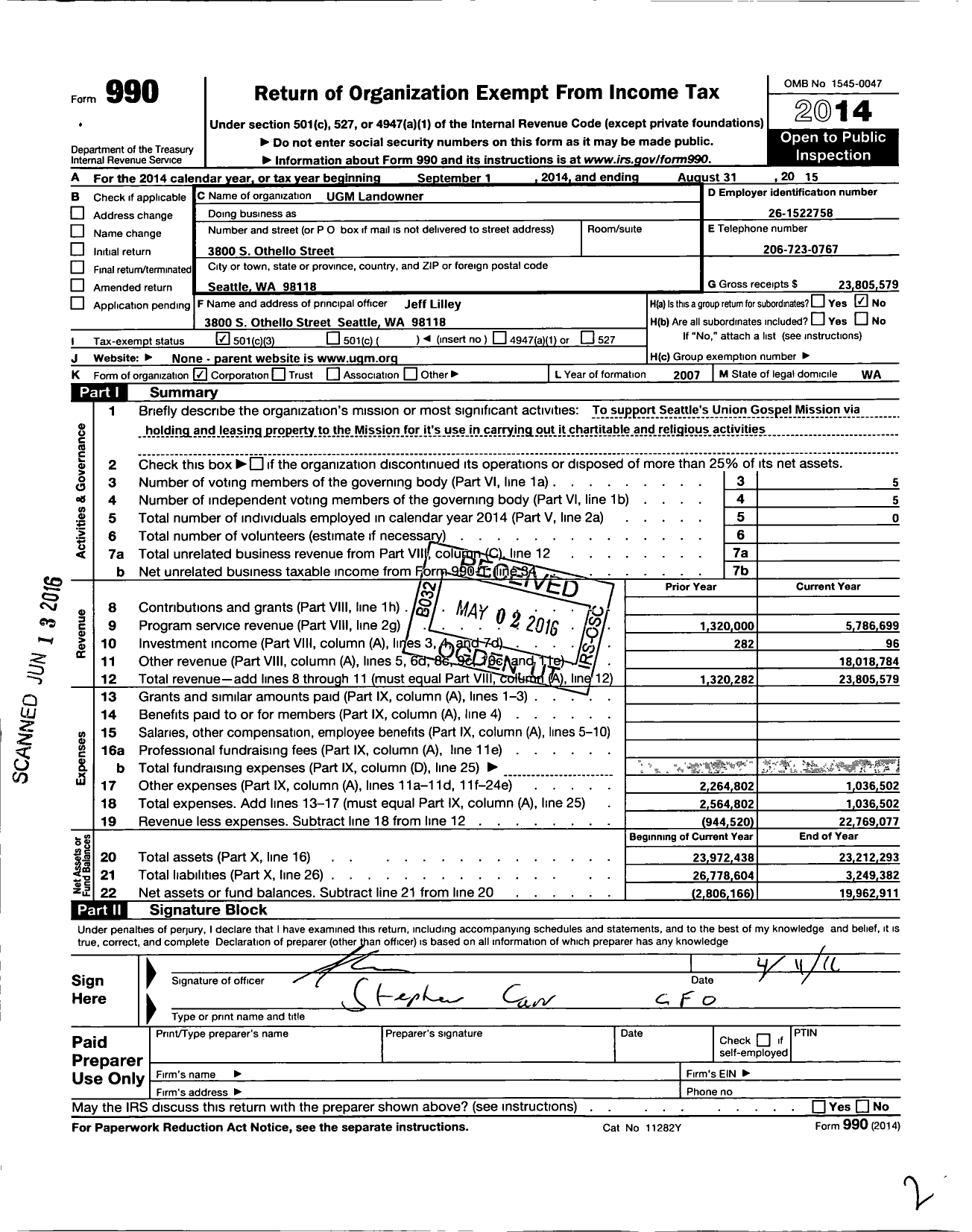 Image of first page of 2014 Form 990 for Ugm Landowner