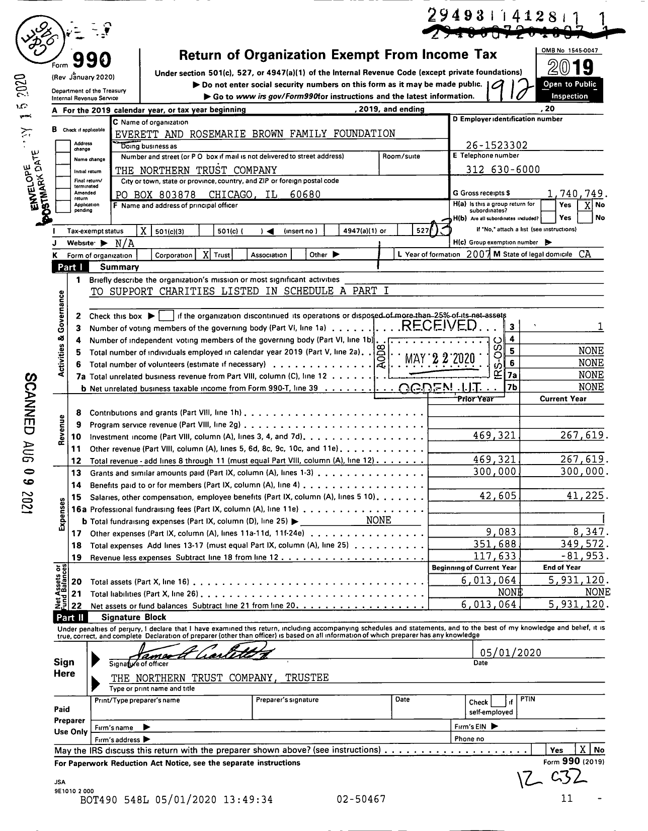 Image of first page of 2019 Form 990 for Everett and Rosemarie Brown Family Foundation