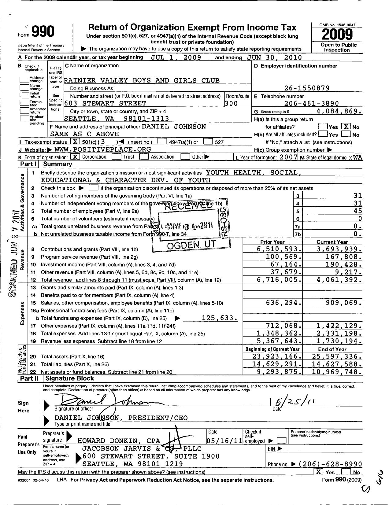 Image of first page of 2009 Form 990 for Rainier Valley Boys and Girls Club