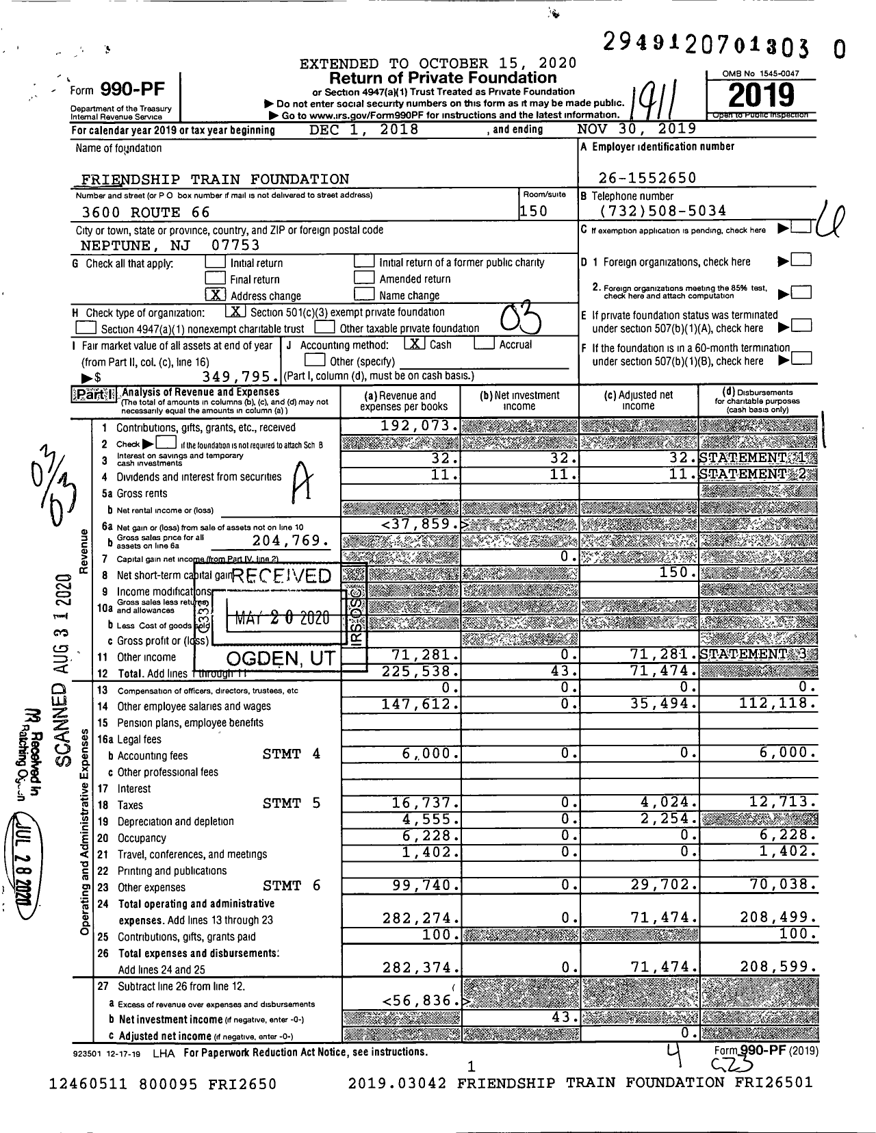 Image of first page of 2018 Form 990PR for Friendship Train Foundation