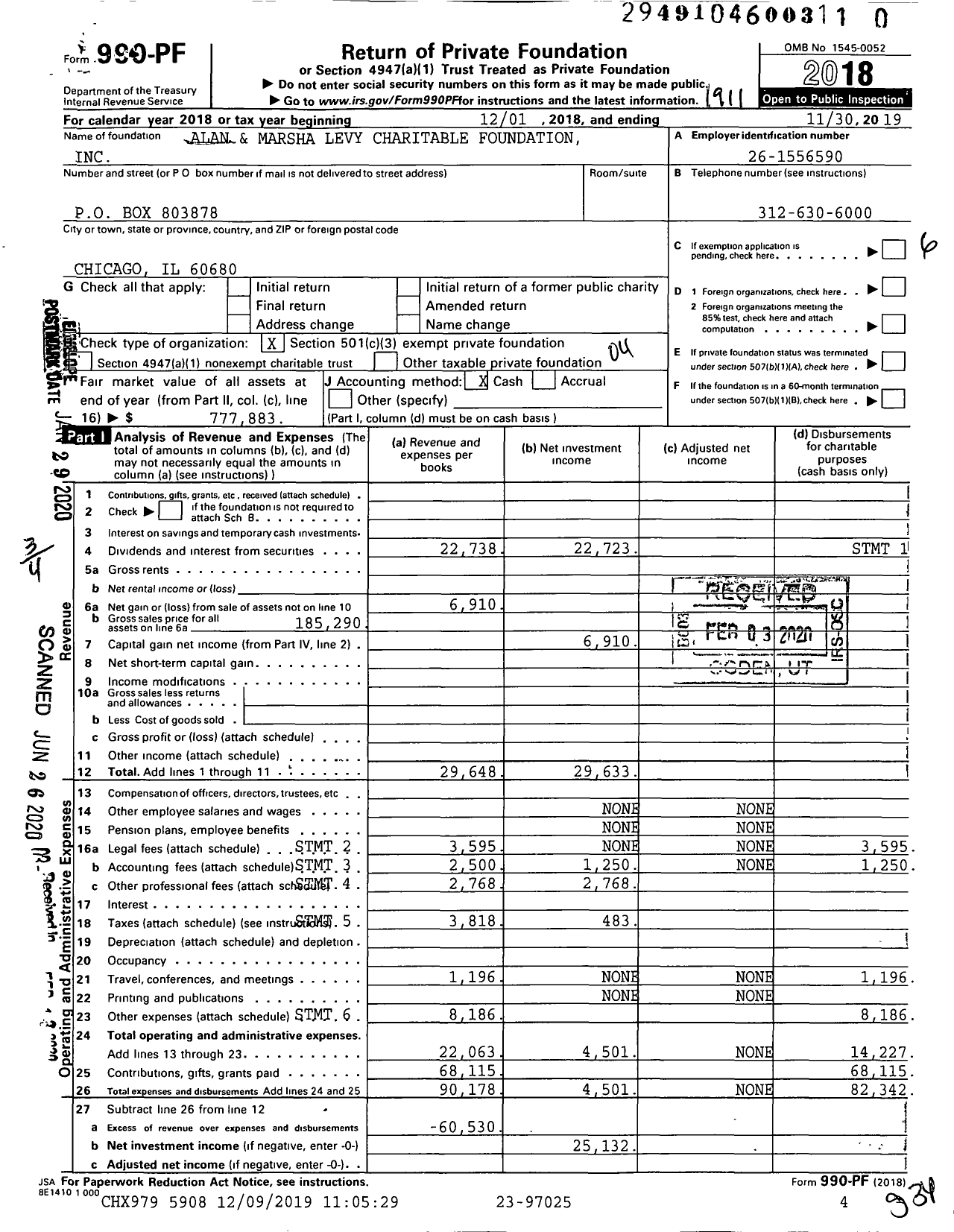 Image of first page of 2018 Form 990PR for Alan and Marsha Levy Charitable Foundation