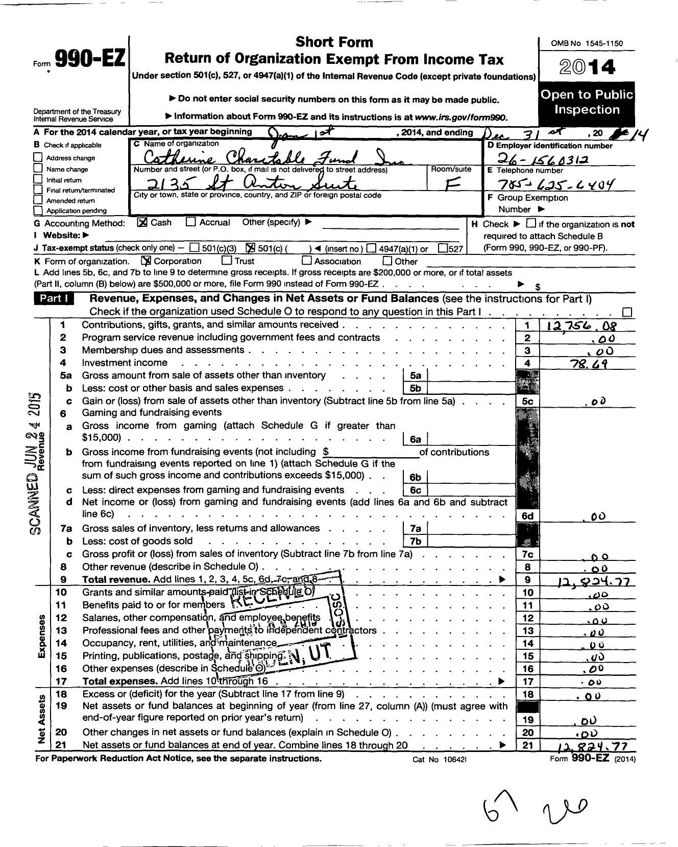 Image of first page of 2014 Form 990EO for Catherine Charitable Fund