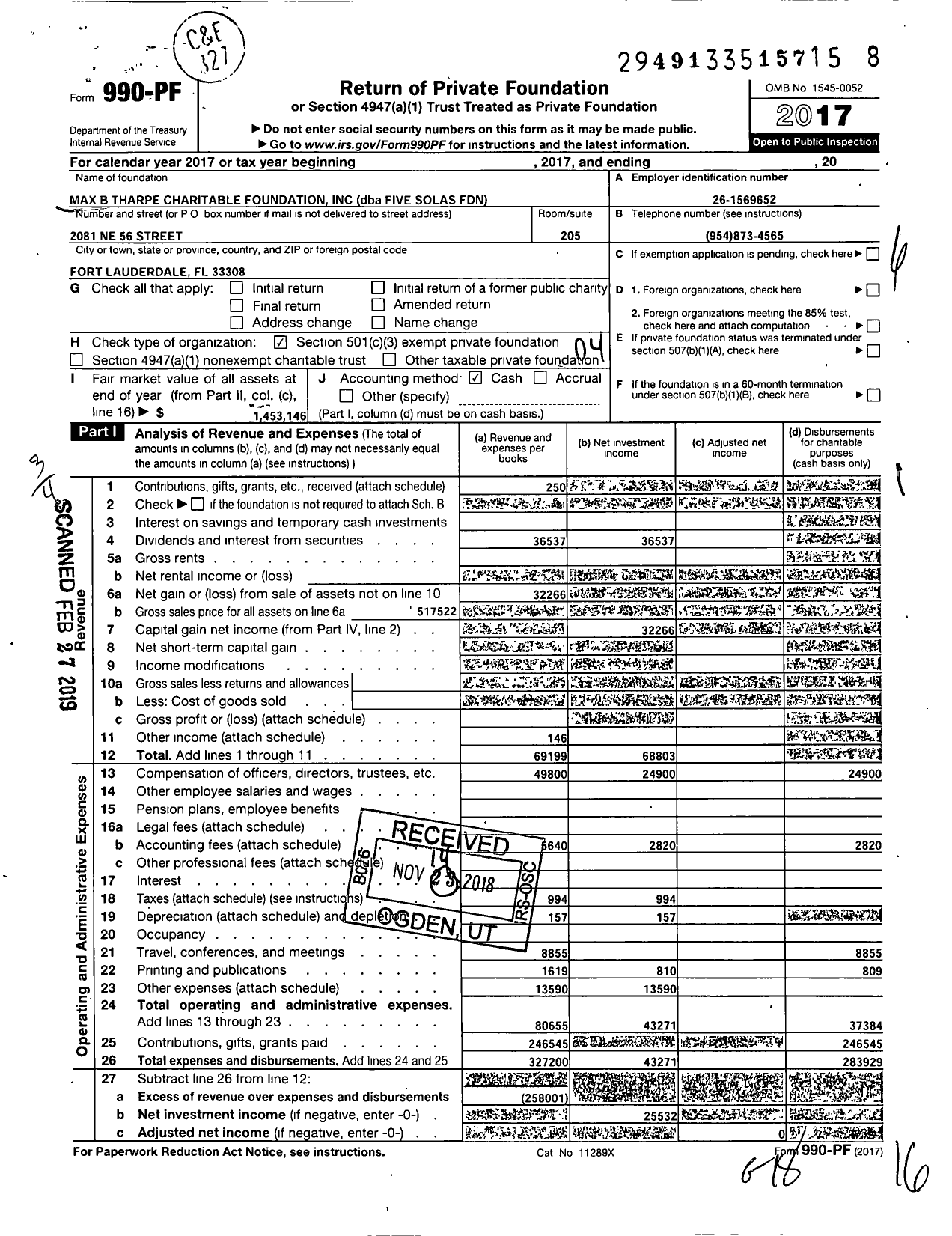 Image of first page of 2017 Form 990PF for Five Solas Reformation