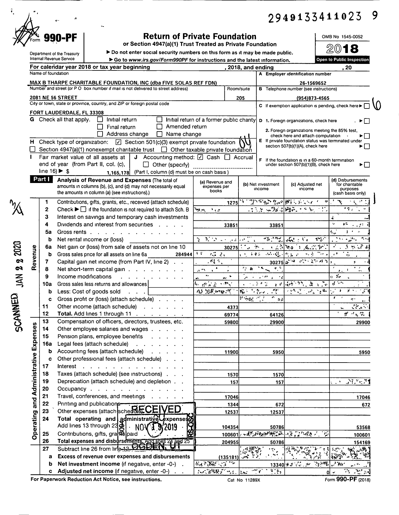 Image of first page of 2018 Form 990PF for Five Solas Reformation