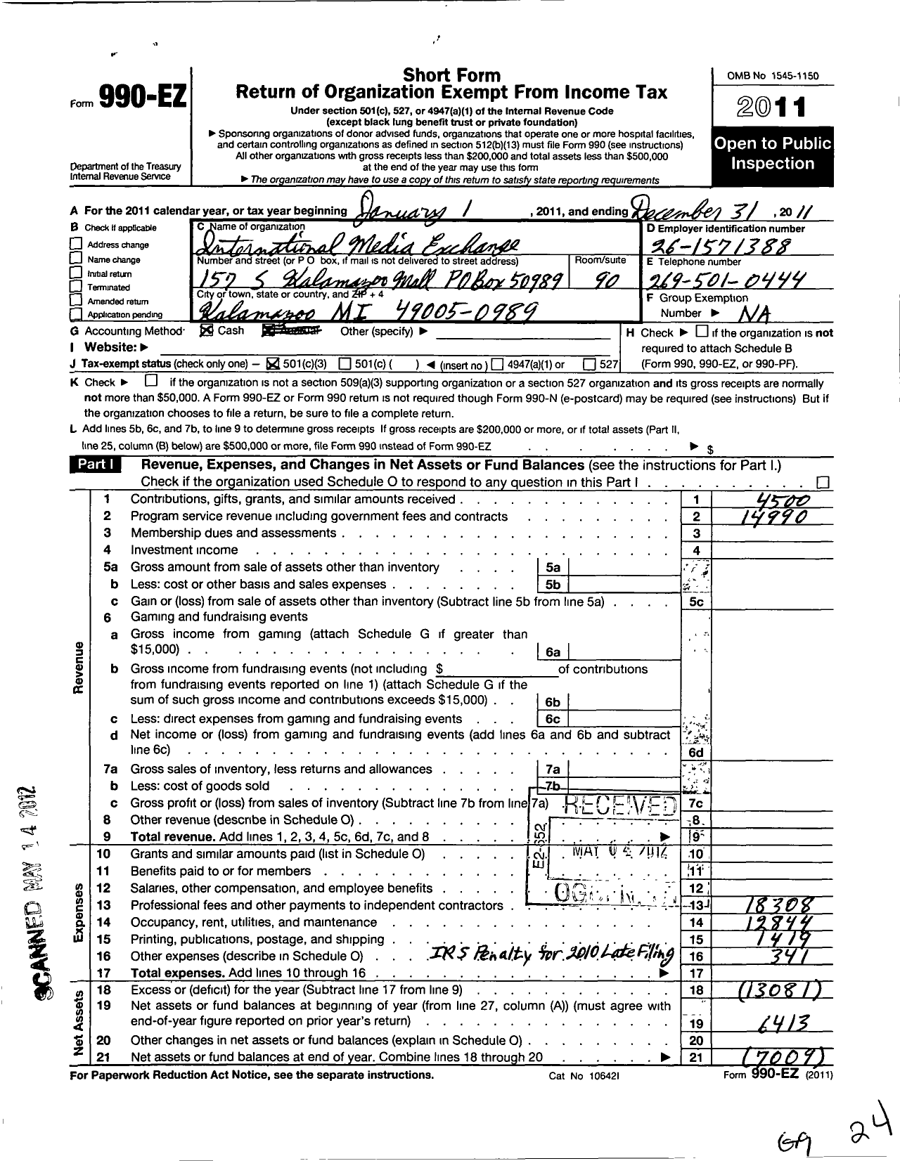 Image of first page of 2011 Form 990EZ for Michigan Alianza Latina Para Mejoramiento Y Avance