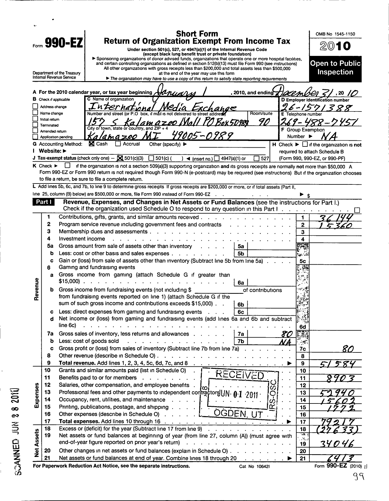 Image of first page of 2010 Form 990EZ for Michigan Alianza Latina Para Mejoramiento Y Avance