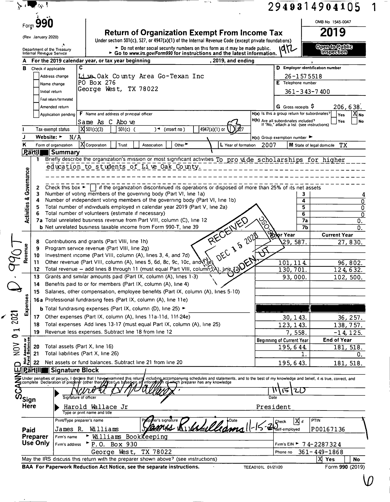 Image of first page of 2019 Form 990 for Live Oak County Area Go-Texan