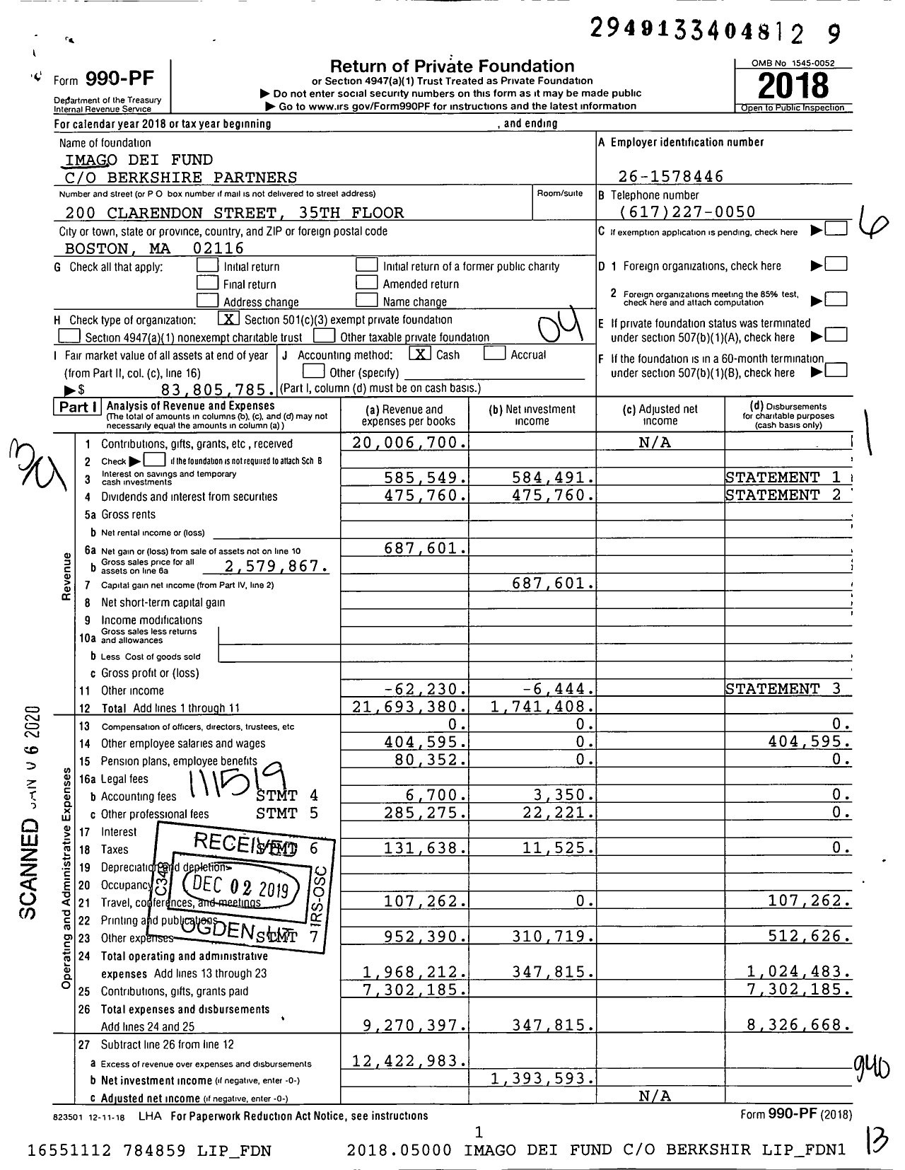 Image of first page of 2018 Form 990PF for Imago Dei Fund (IDF)