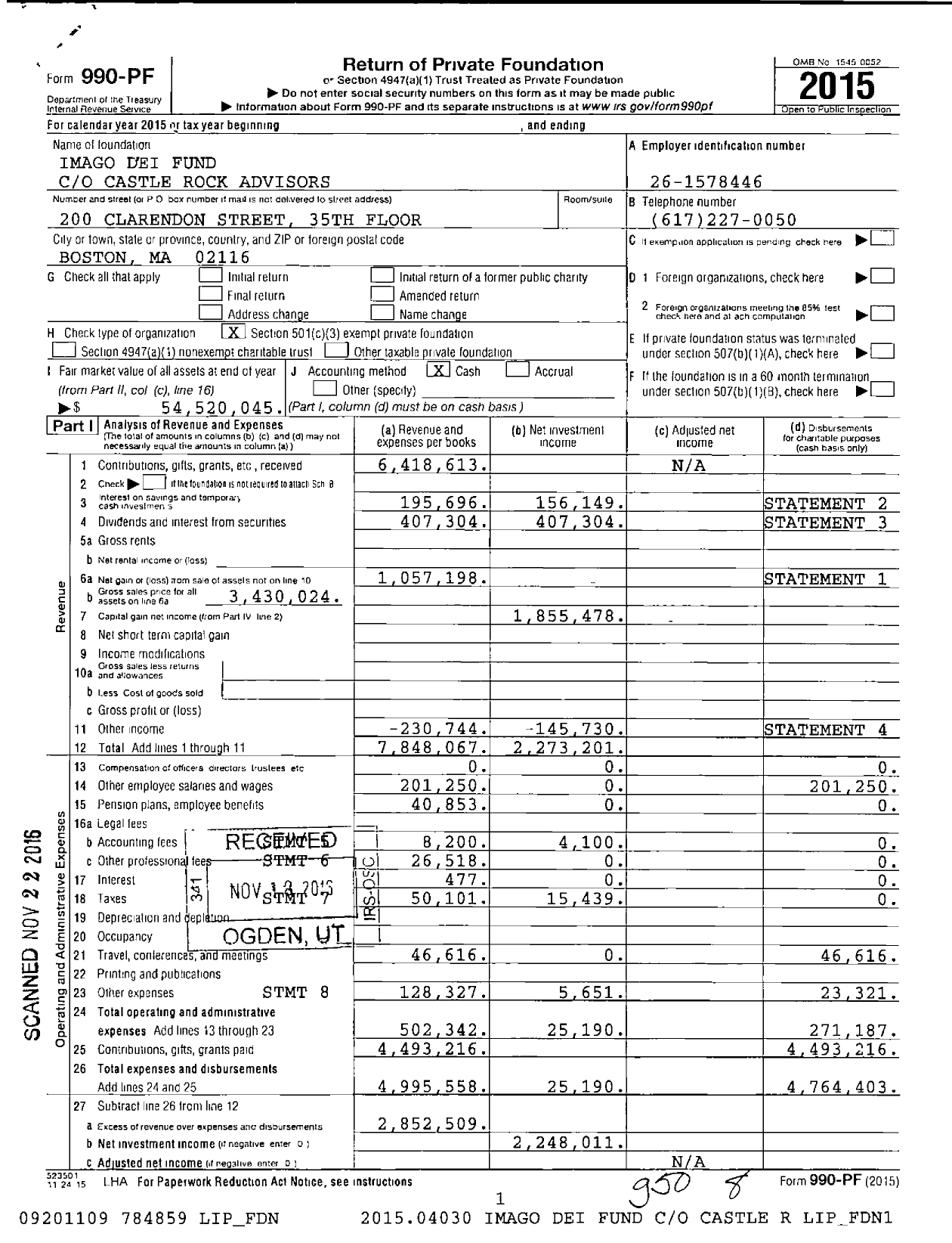 Image of first page of 2015 Form 990PF for Imago Dei Fund (IDF)