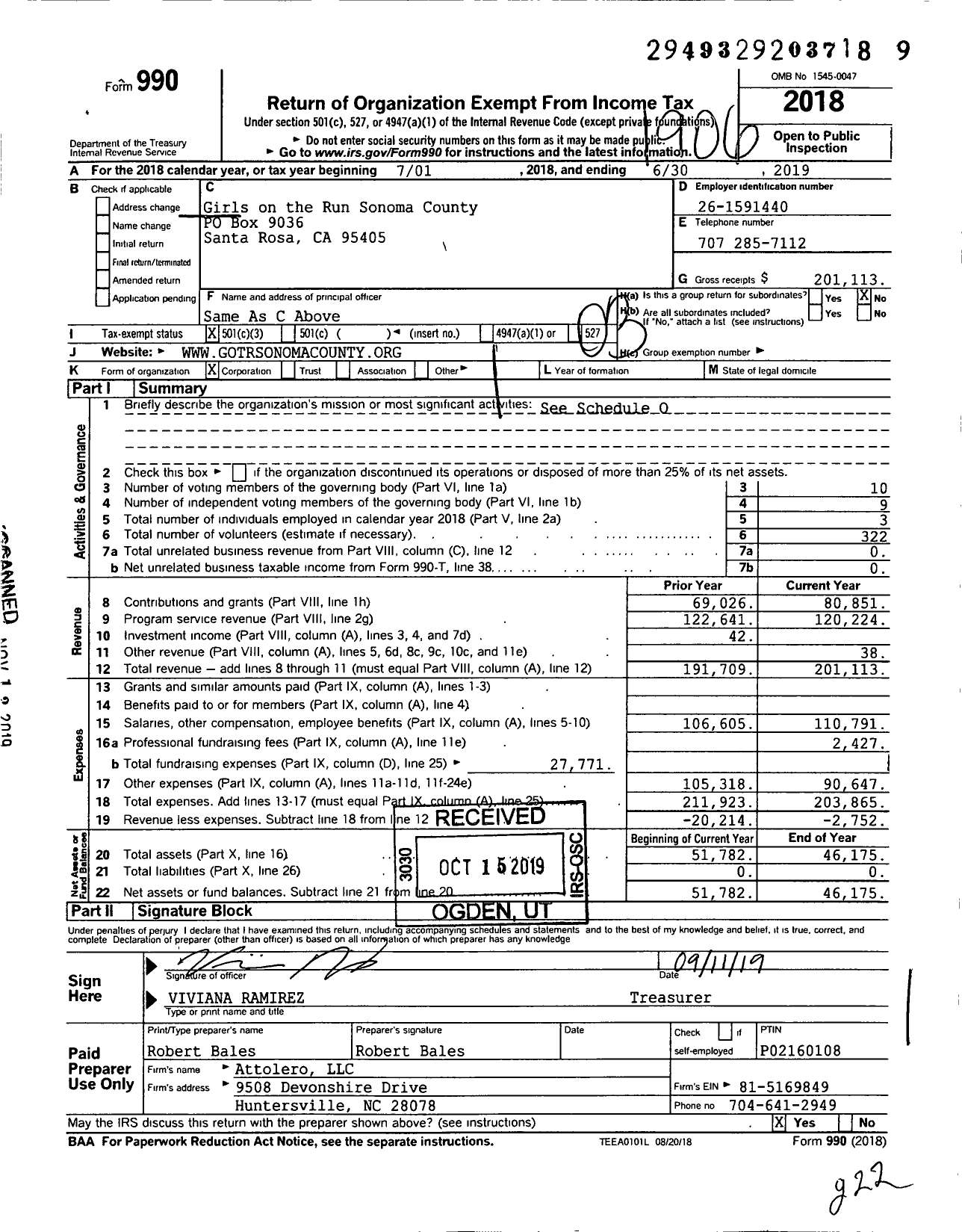 Image of first page of 2018 Form 990 for Girls on the Run Sonoma County