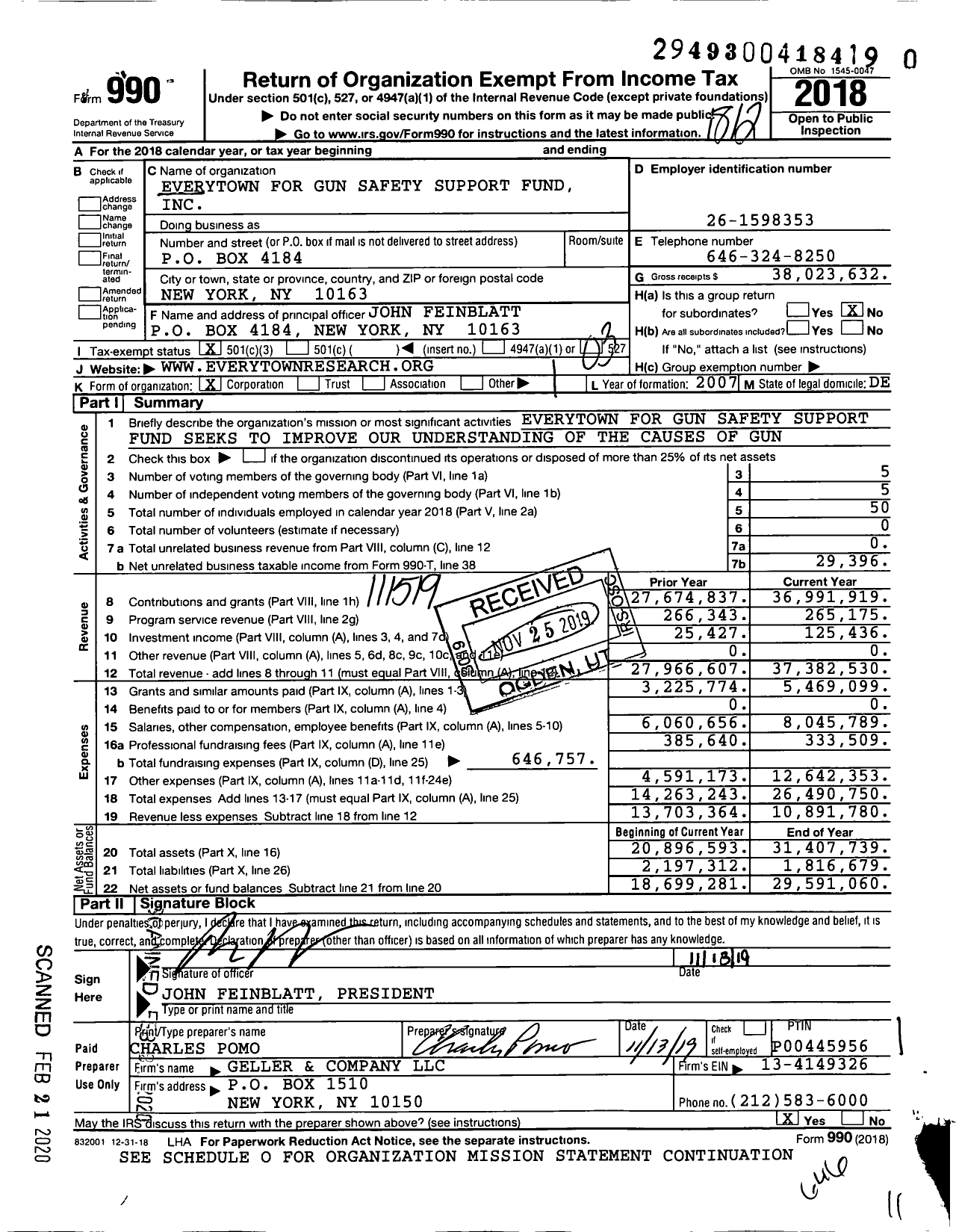 Image of first page of 2018 Form 990 for Everytown for Gun Safety Support Fund