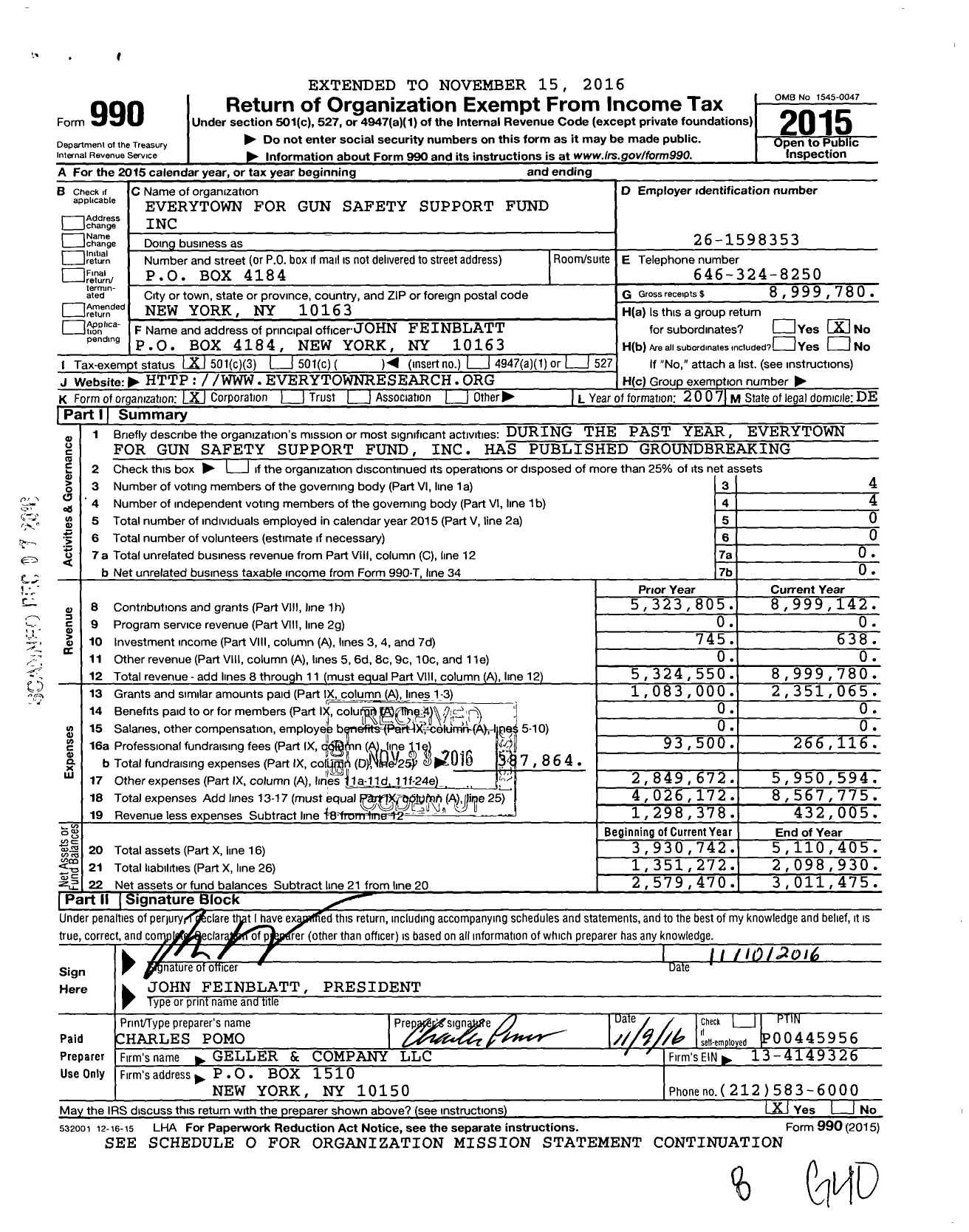 Image of first page of 2015 Form 990 for Everytown for Gun Safety Support Fund