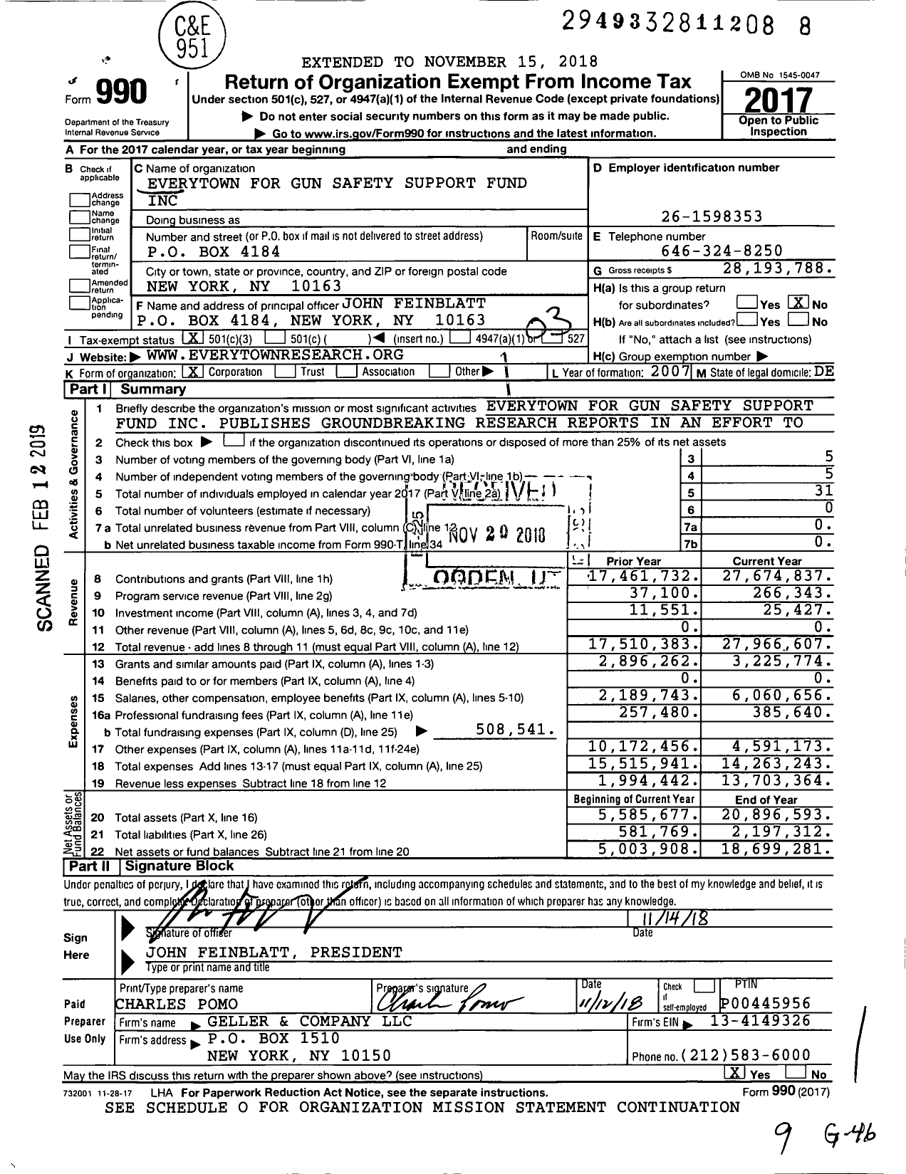 Image of first page of 2017 Form 990 for Everytown for Gun Safety Support Fund