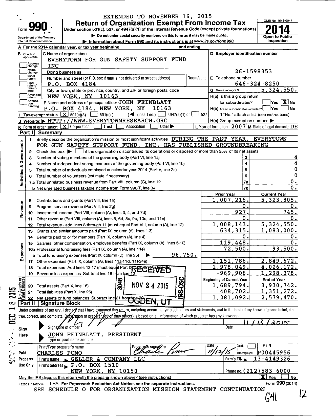 Image of first page of 2014 Form 990 for Everytown for Gun Safety Support Fund