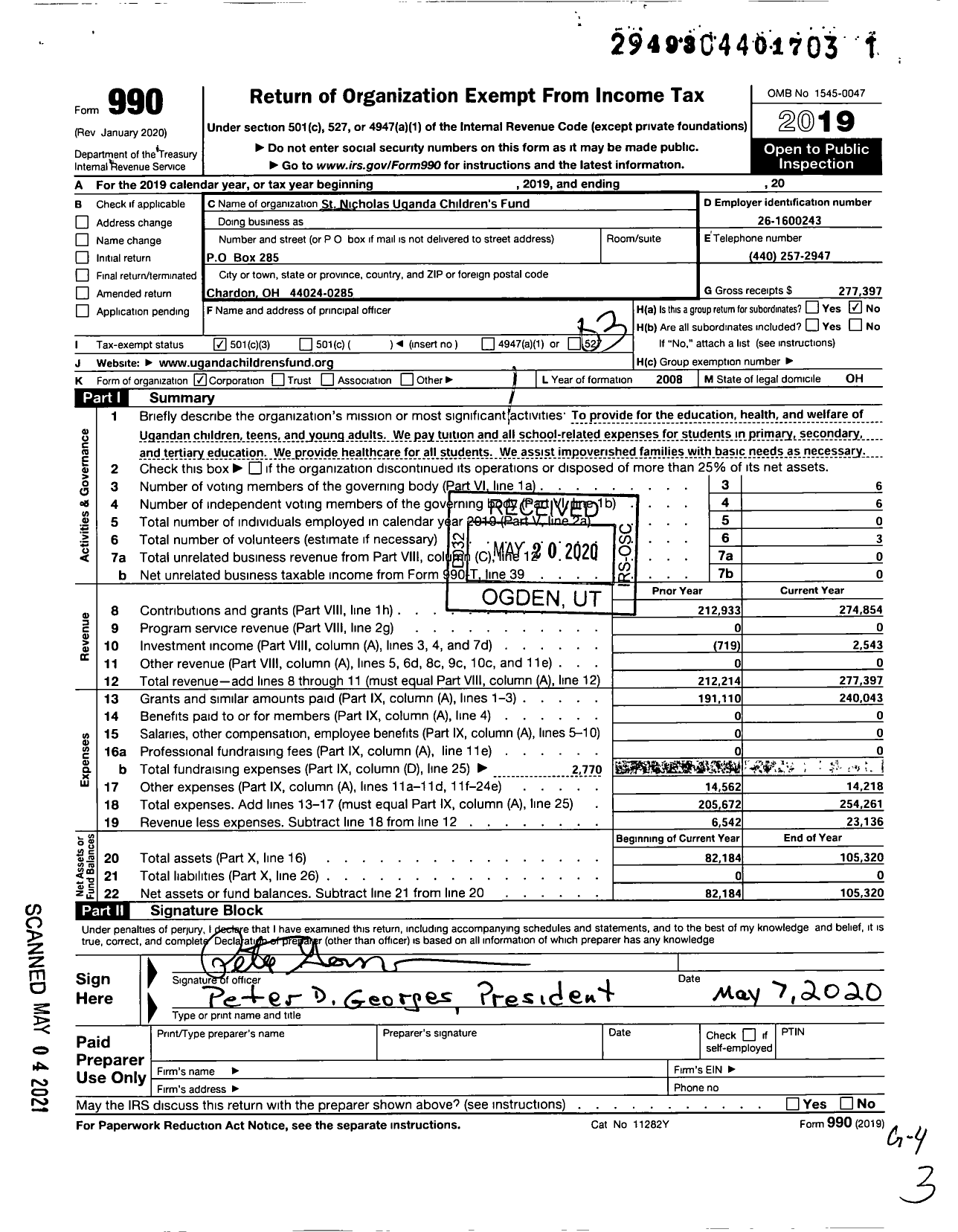 Image of first page of 2019 Form 990 for St Nicholas Uganda Childrens Fund