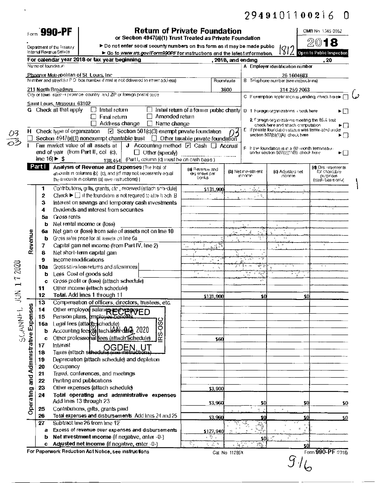 Image of first page of 2018 Form 990PR for Phoenix-Metro of St Louis