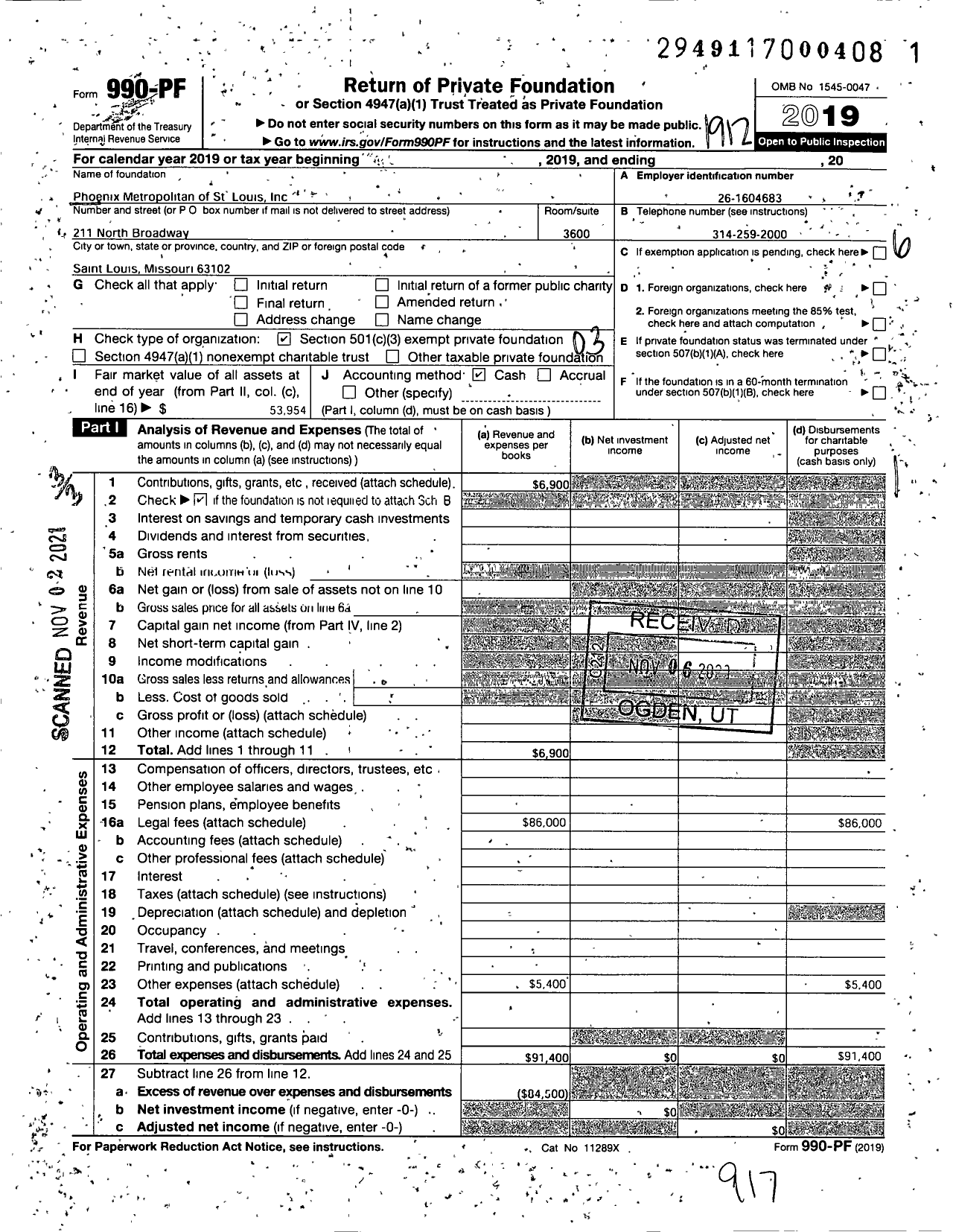 Image of first page of 2019 Form 990PF for Phoenix-Metro of St Louis