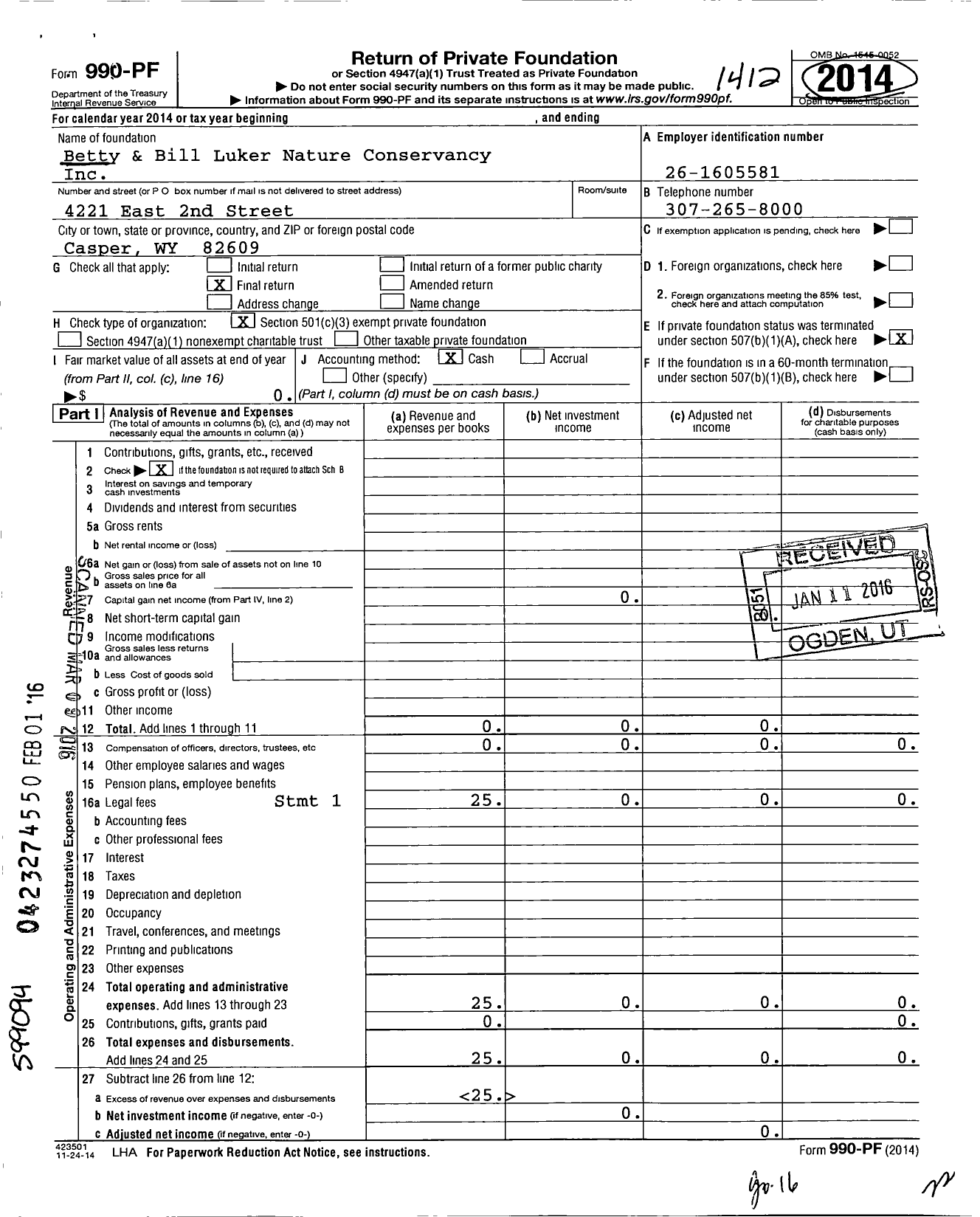 Image of first page of 2014 Form 990PF for Betty and Bill Luker Nature Conservancy