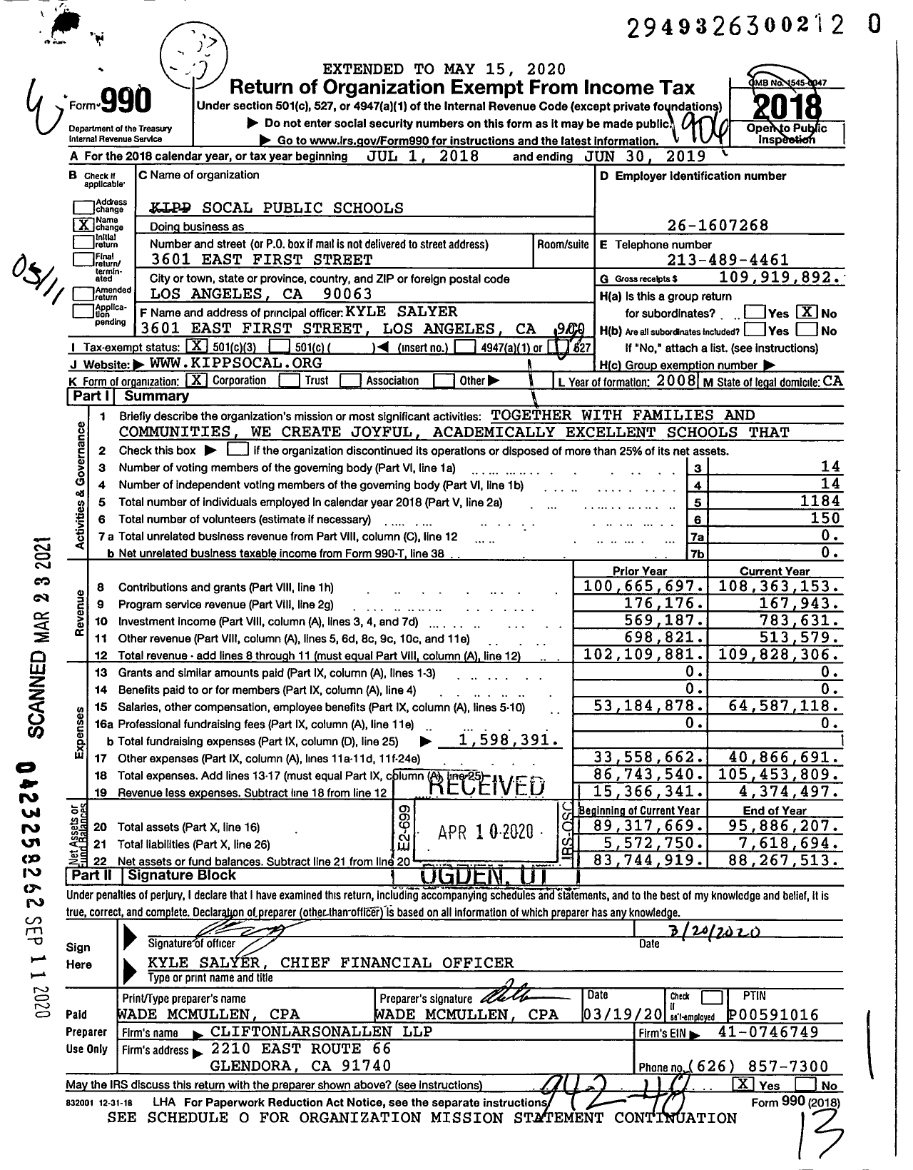 Image of first page of 2018 Form 990 for Kipp Socal Public Schools