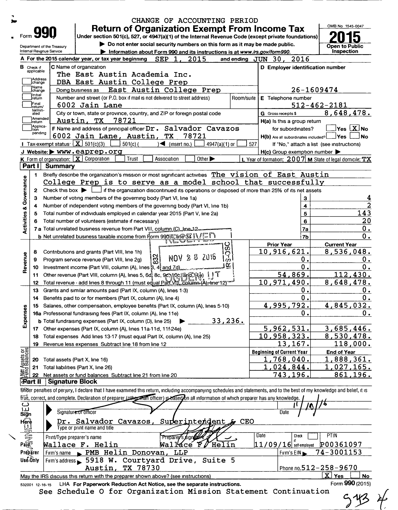 Image of first page of 2015 Form 990 for Valere Public Schools