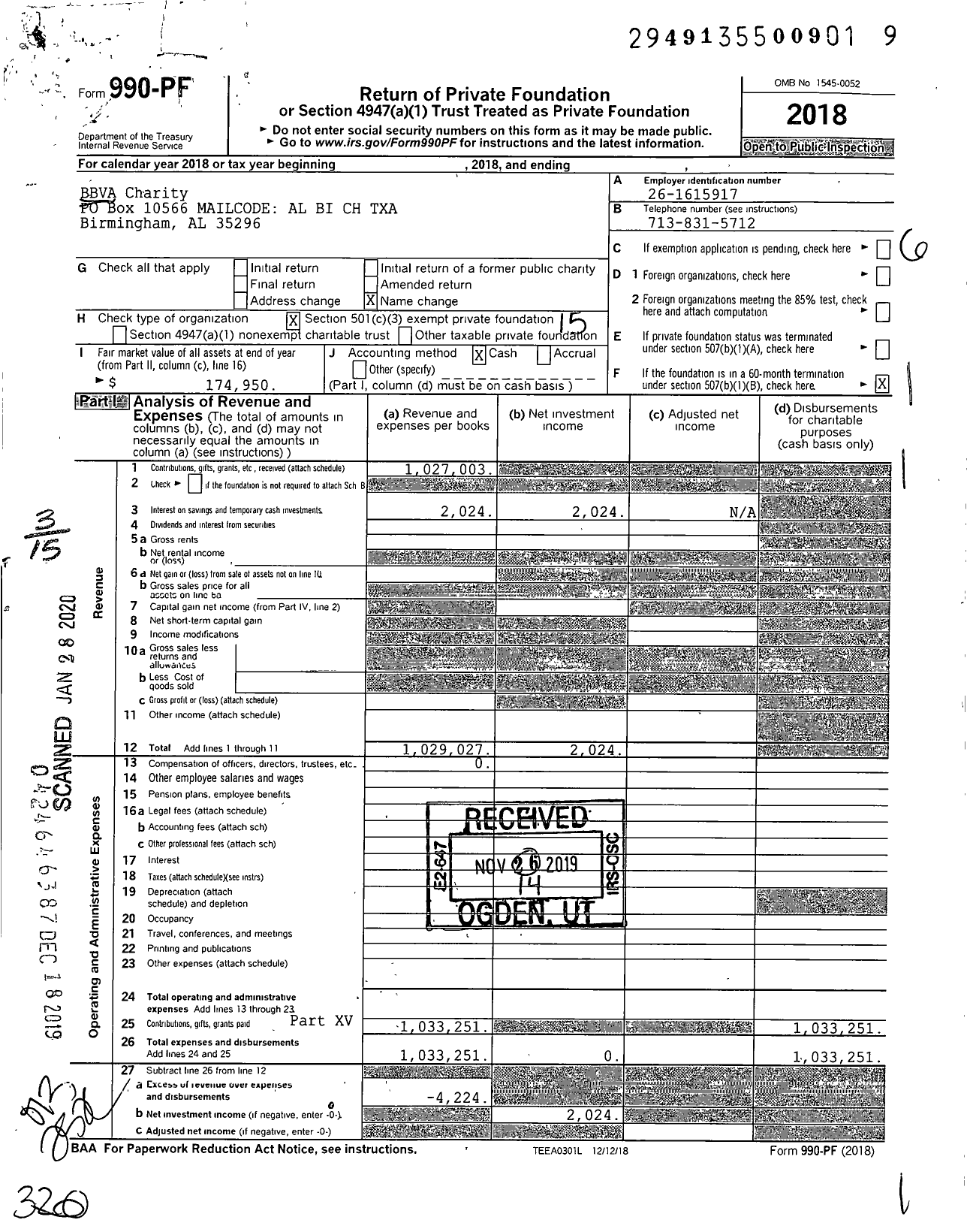 Image of first page of 2018 Form 990PF for Compassion and Charity Fund