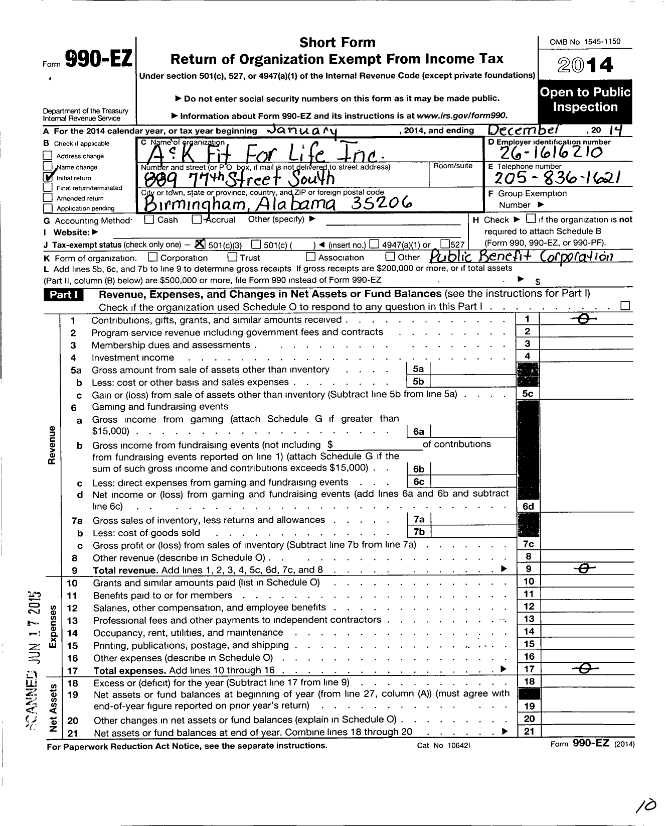 Image of first page of 2014 Form 990EZ for A and K Fit for Life