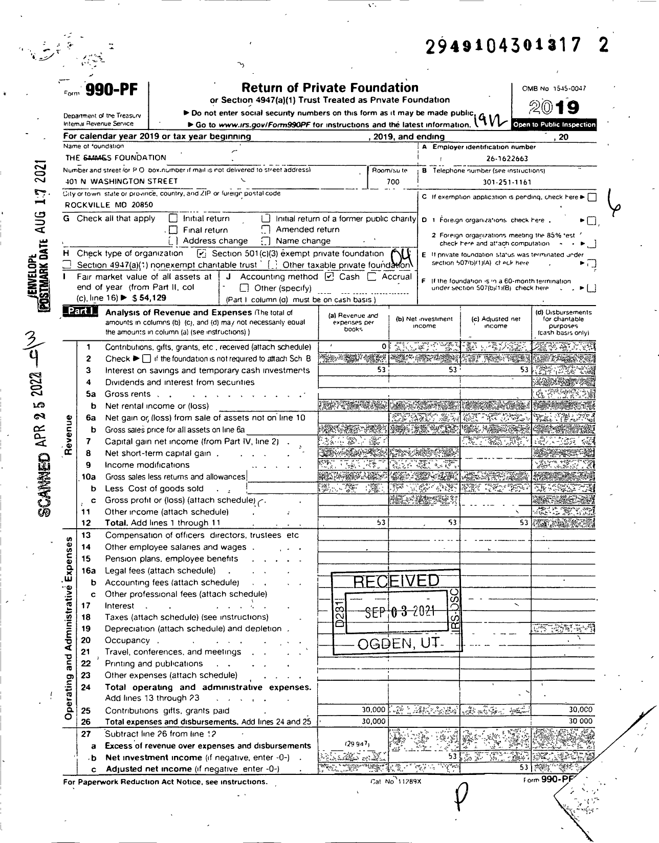 Image of first page of 2019 Form 990PF for The Emmes Foundation