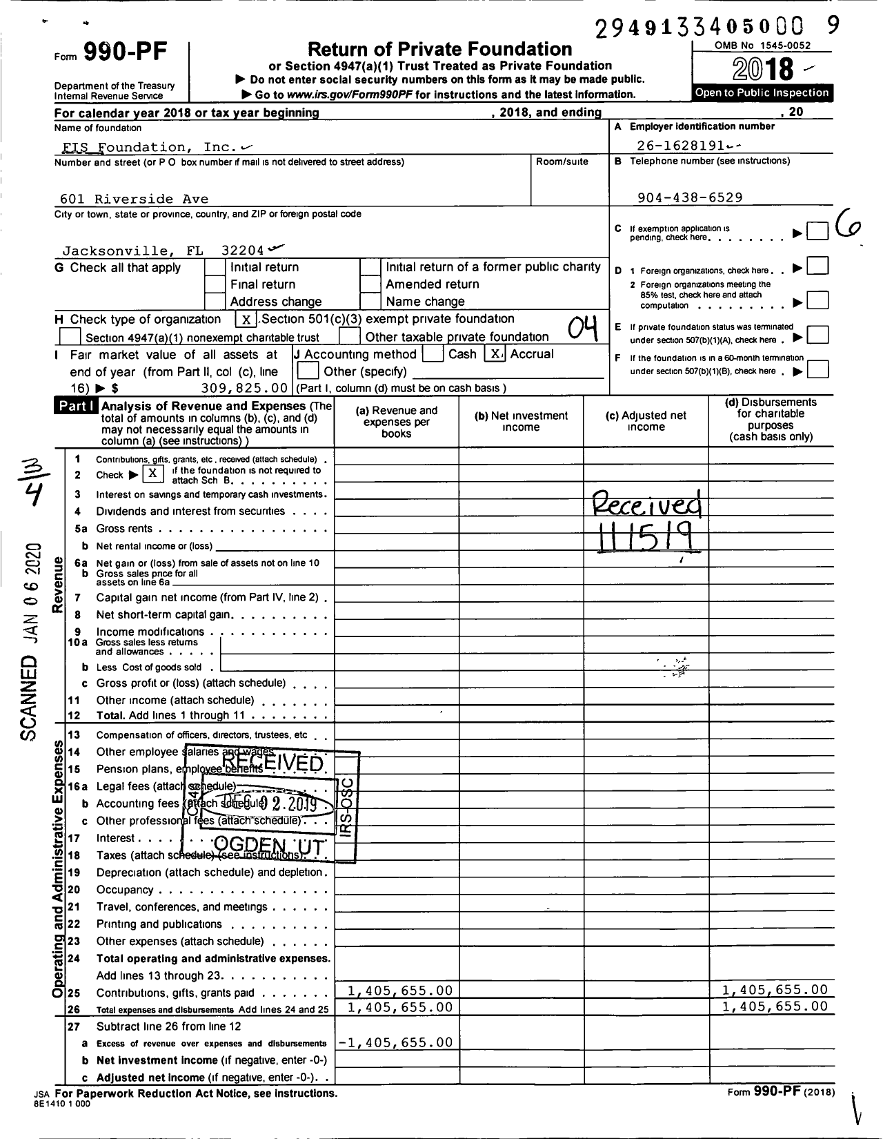 Image of first page of 2018 Form 990PF for Fis Foundation