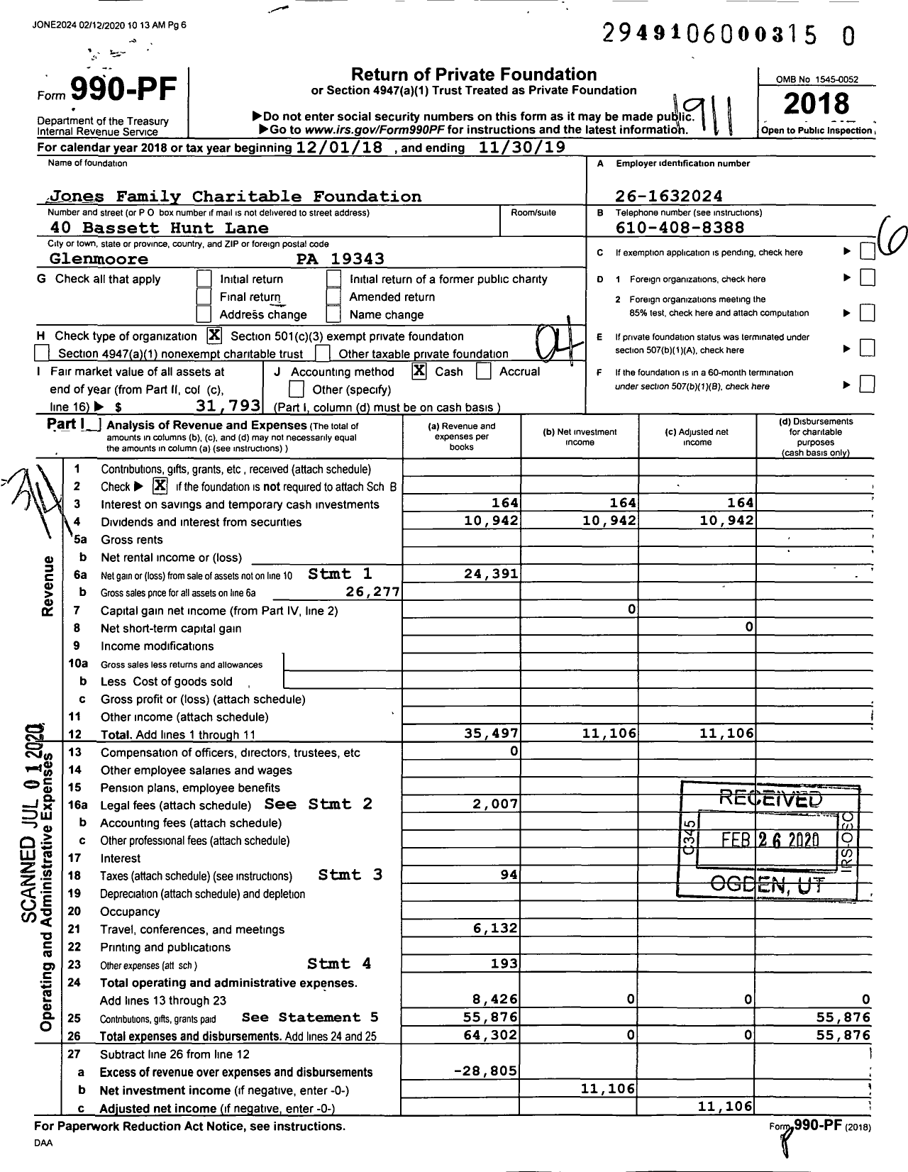 Image of first page of 2018 Form 990PR for Jones Family Charitable Foundation