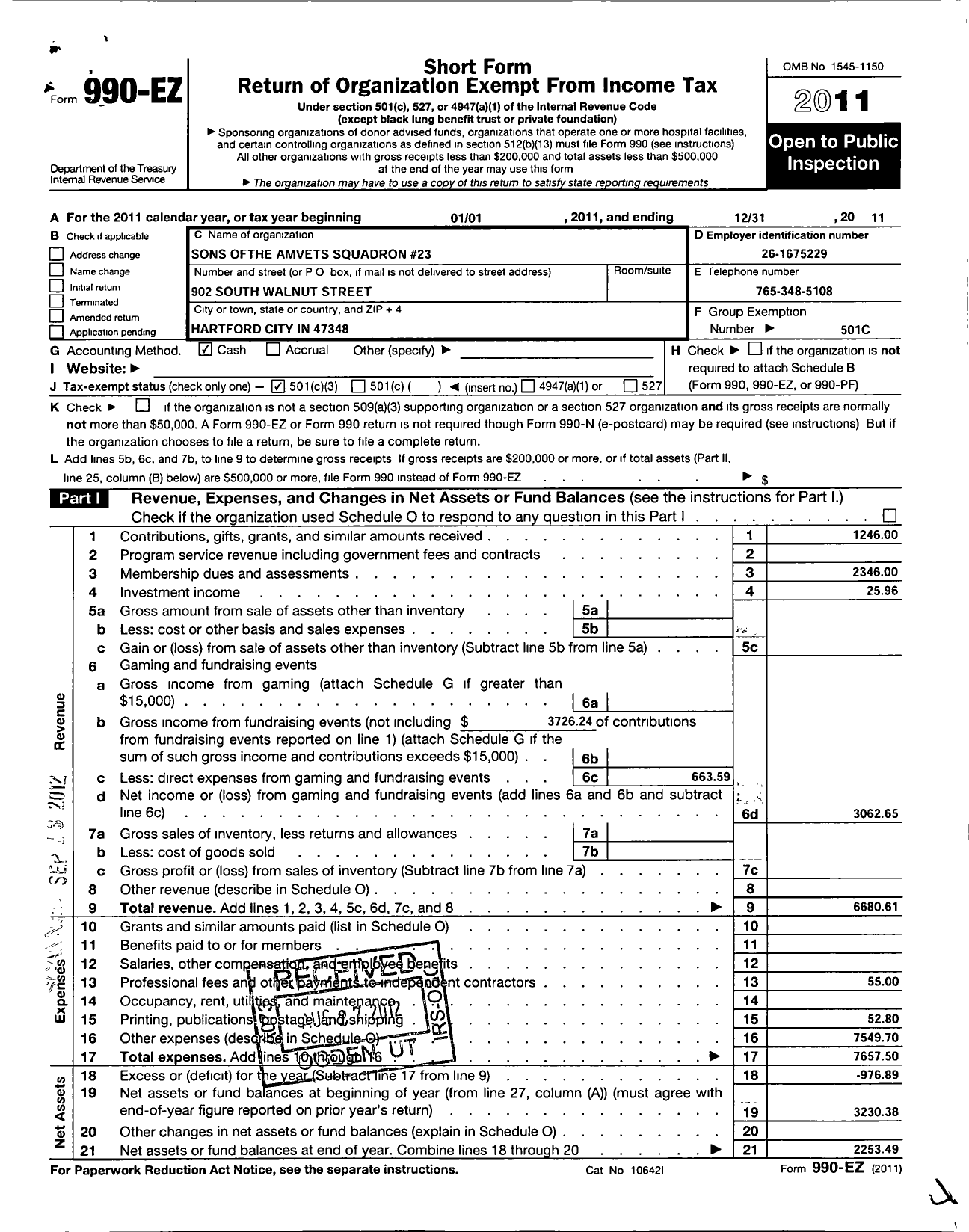 Image of first page of 2011 Form 990EZ for Amvets - In 23