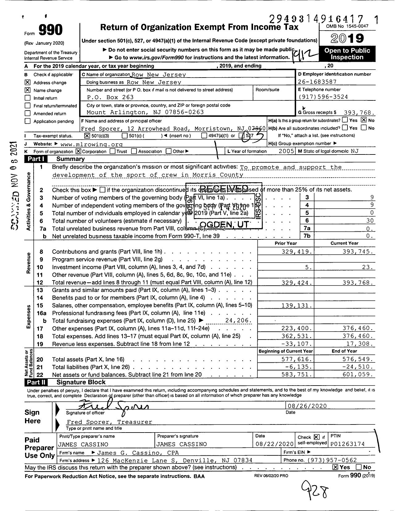 Image of first page of 2019 Form 990 for Row New Jersey