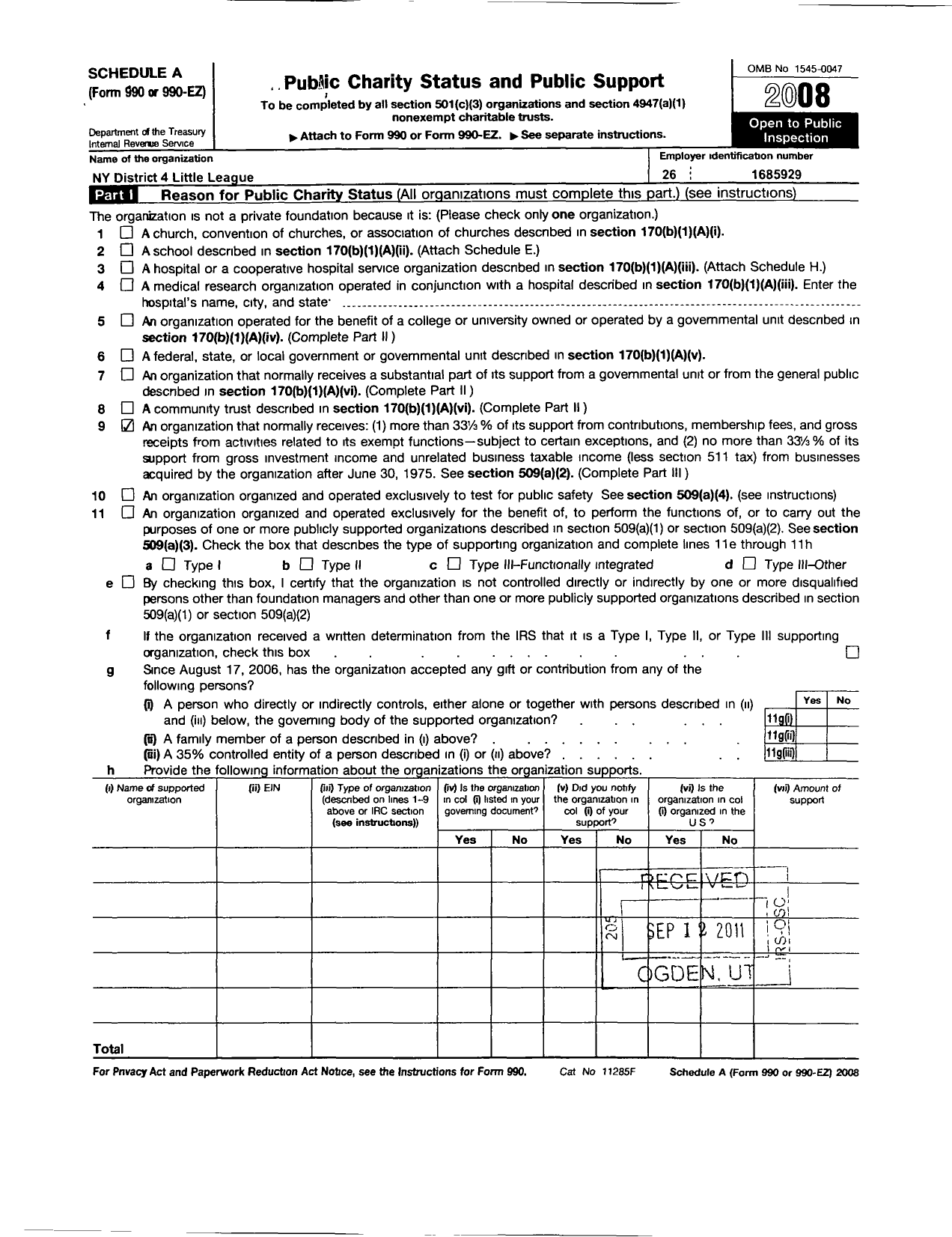 Image of first page of 2007 Form 990ER for Little League Baseball