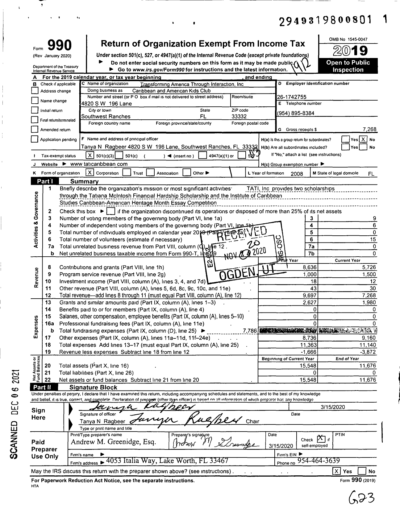 Image of first page of 2019 Form 990 for Caribbean and American Kids Club