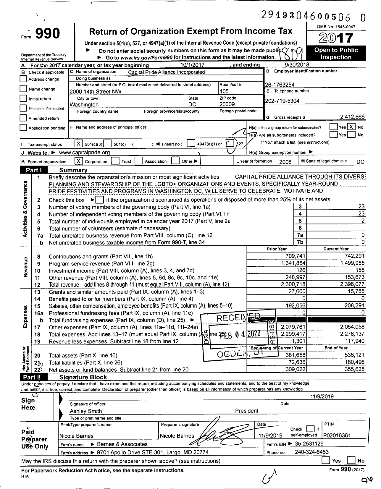 Image of first page of 2017 Form 990 for Capital Pride Alliance