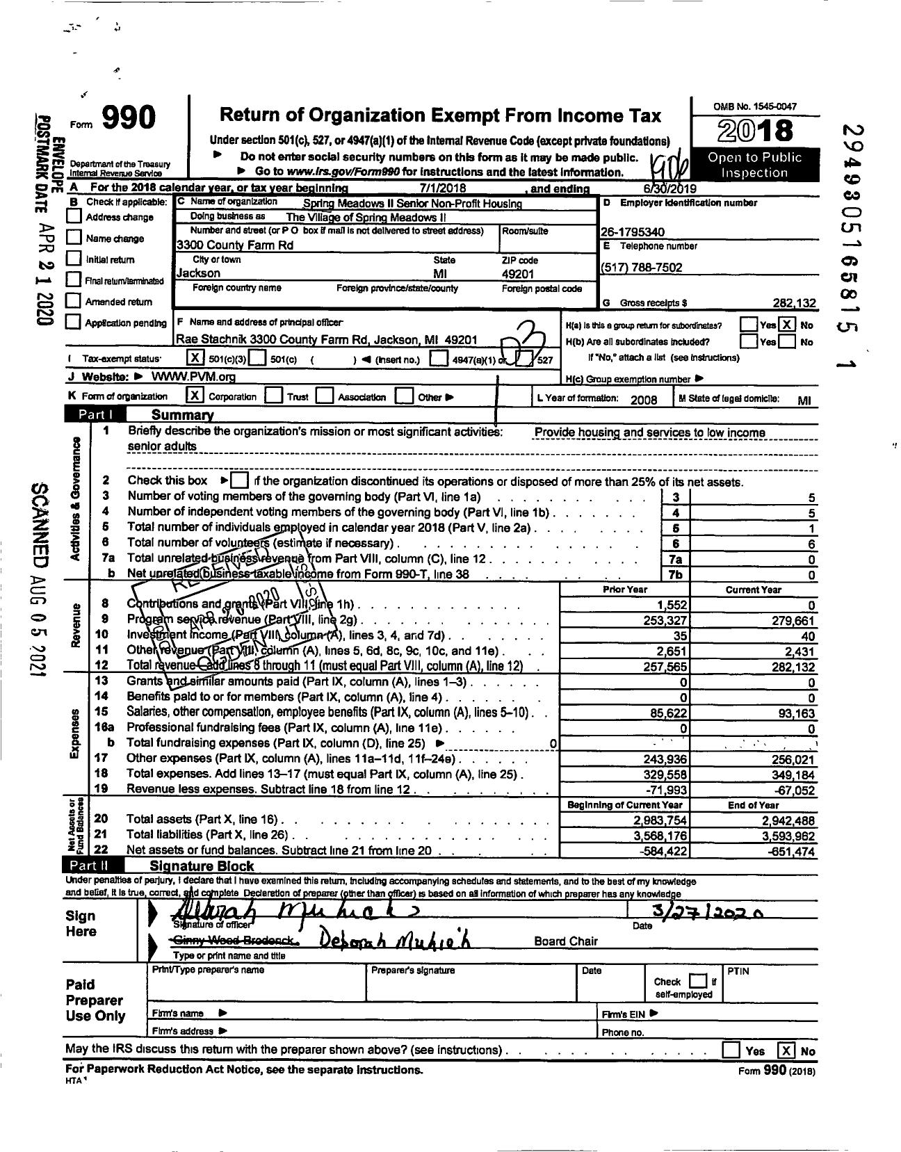 Image of first page of 2018 Form 990 for The Village of Spring Meadows II