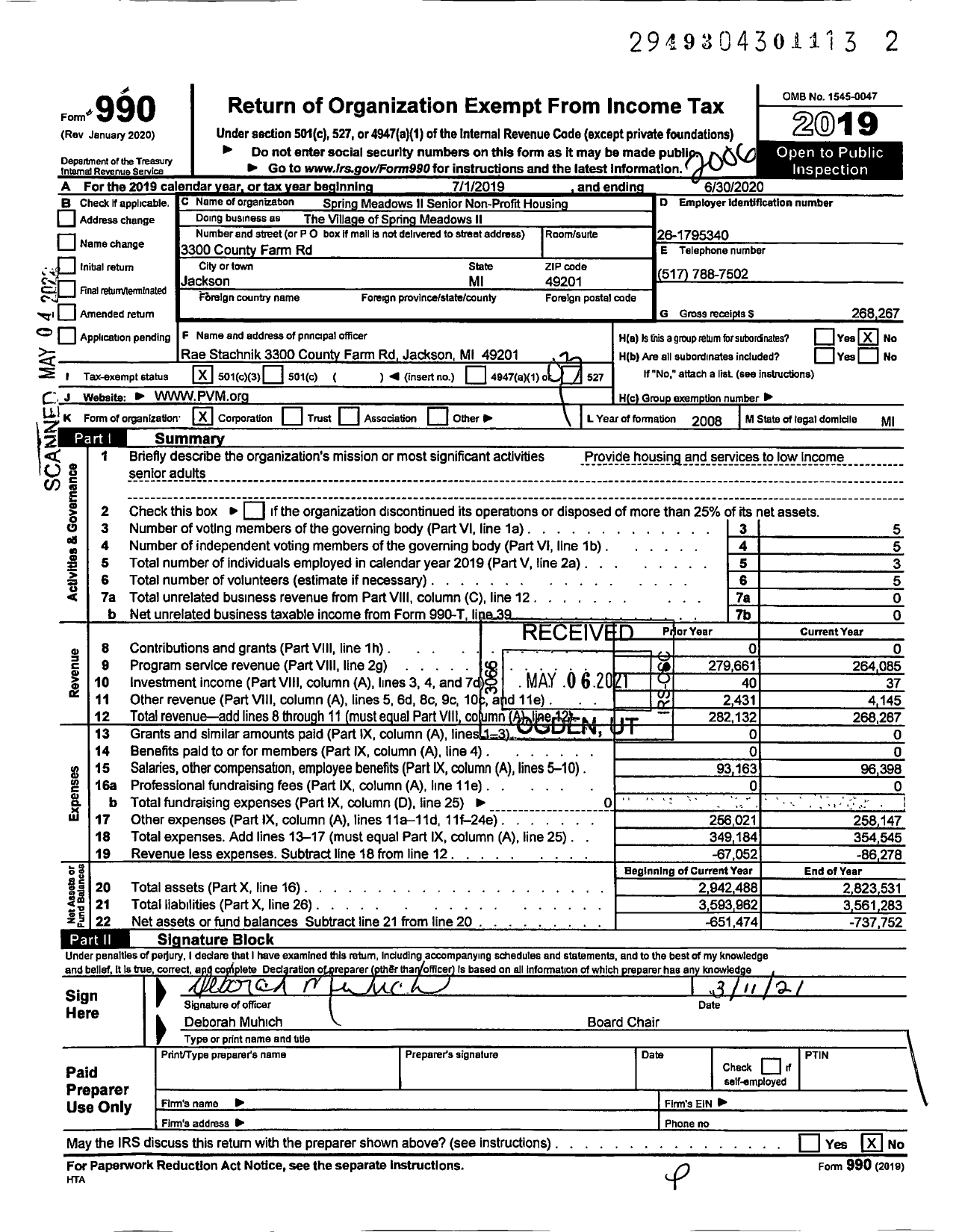 Image of first page of 2019 Form 990 for The Village of Spring Meadows II