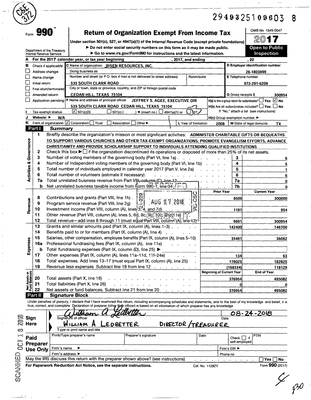 Image of first page of 2017 Form 990 for Risen Resources