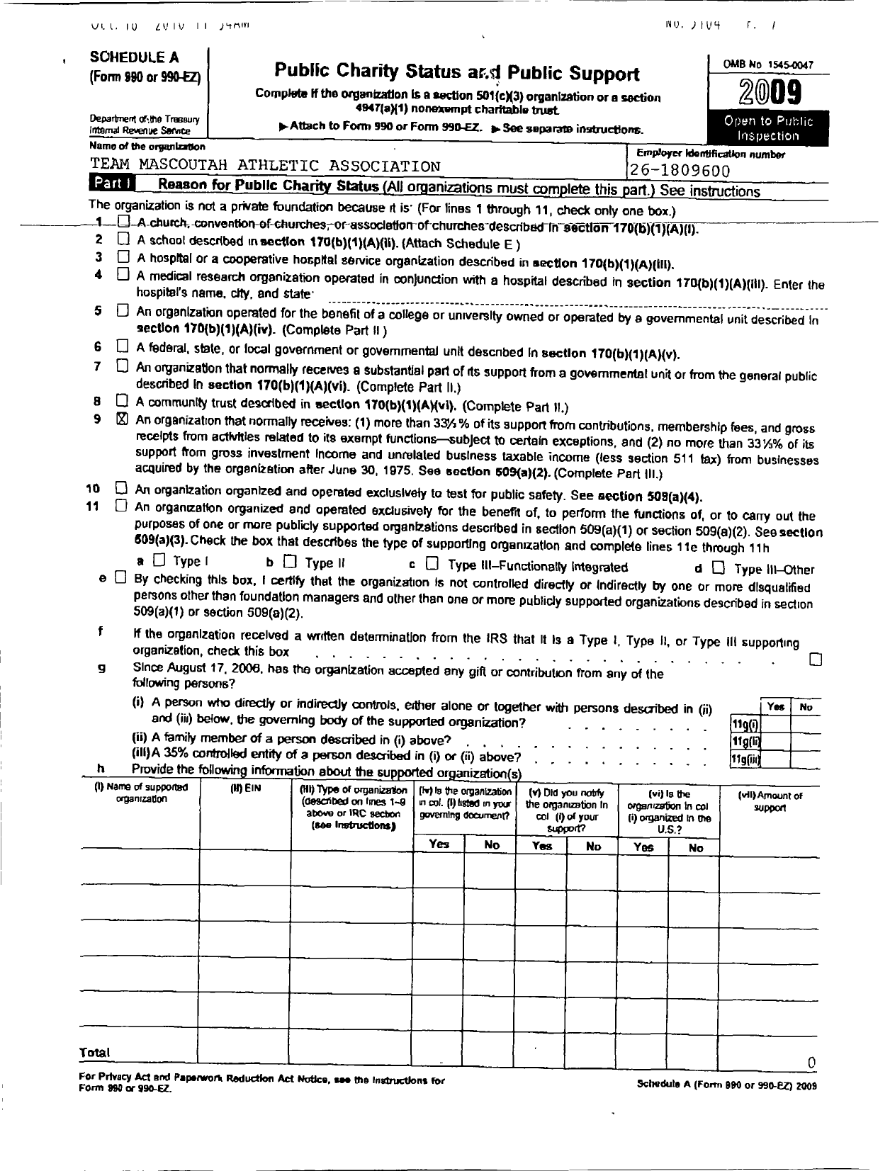 Image of first page of 2009 Form 990ER for Team Mascoutah Athletic Association